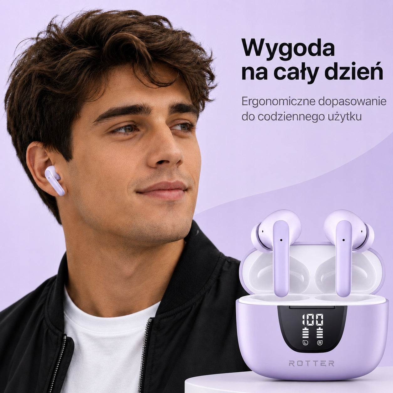 Wireless In-Ear Headphones ROTTER Wireless Earbuds Bluetooth USB-C Purple Manufacturer code S42