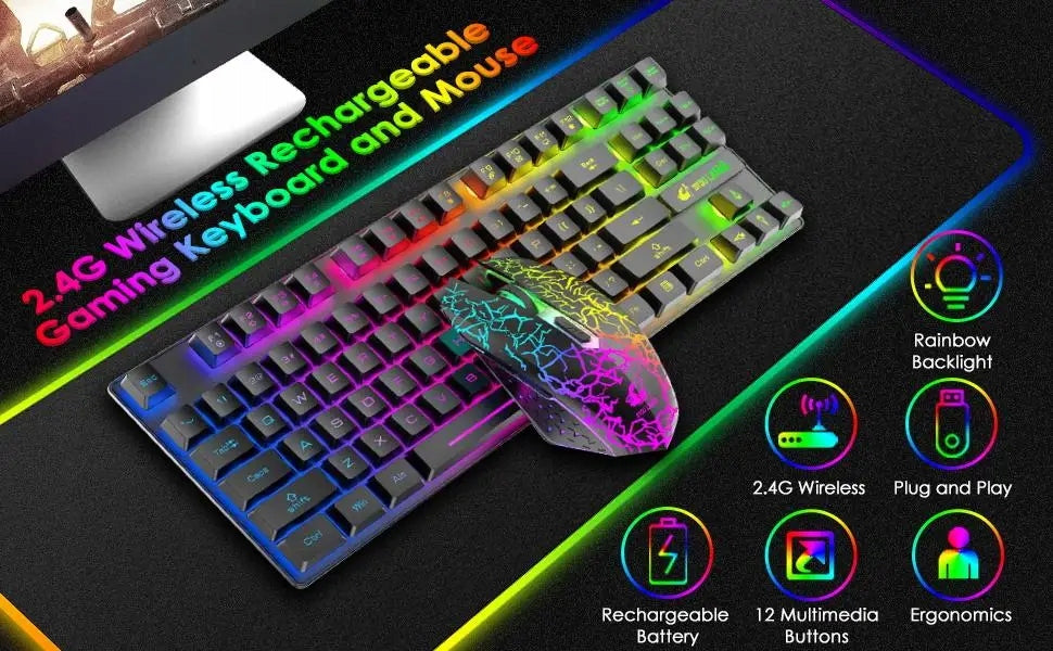 Wireless Keyboard + Gaming Mouse Set, RGB Backlight Manufacturer no brand