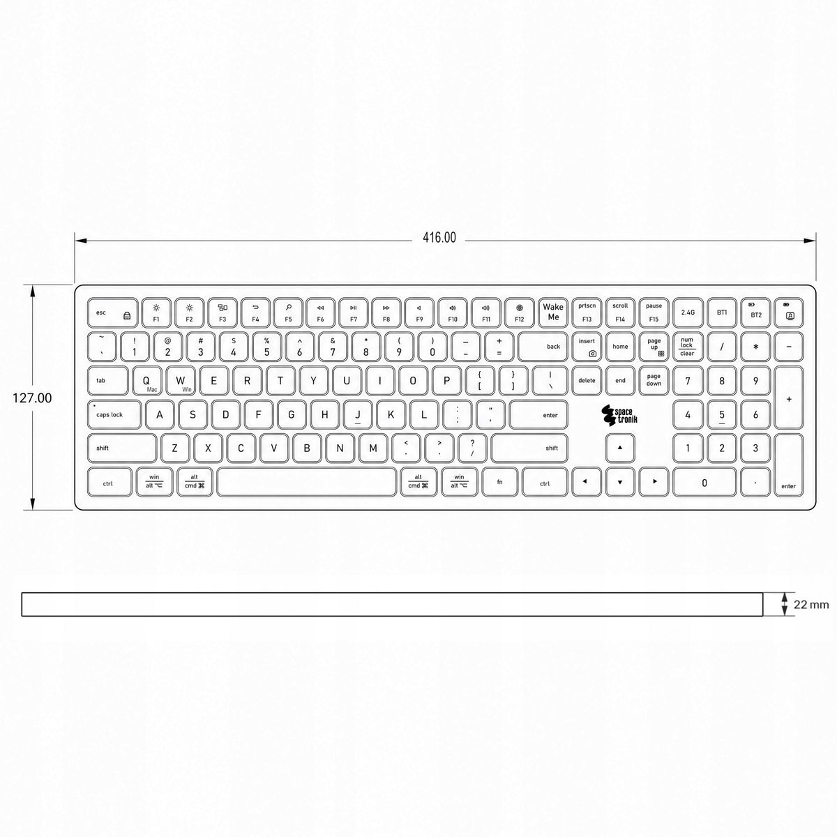 Wireless Keyboard THIN Scissor 2.4G Bluetooth Spacetronik white Packaging status original