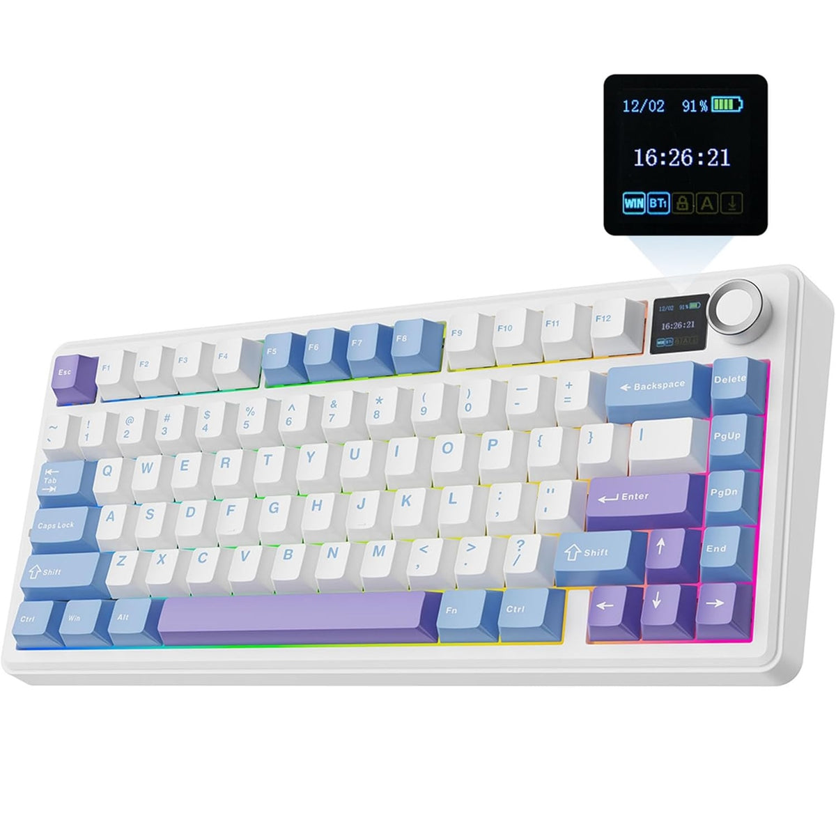 Wireless Mechanical Keyboard AULA F75 MAX TFT Screen White + Blue
