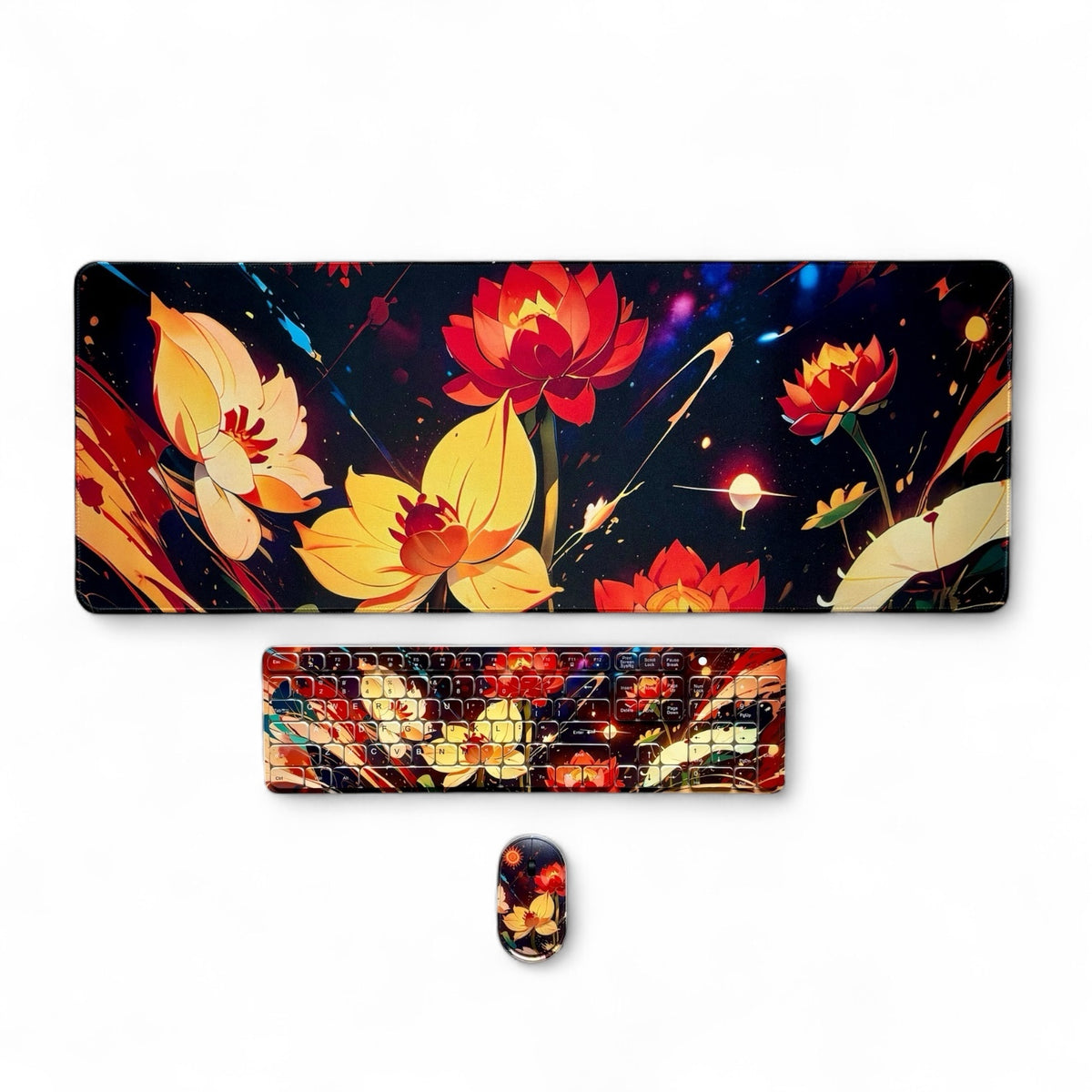 Wireless Membrane Keyboard + Mouse + Pad with Colorful Pattern