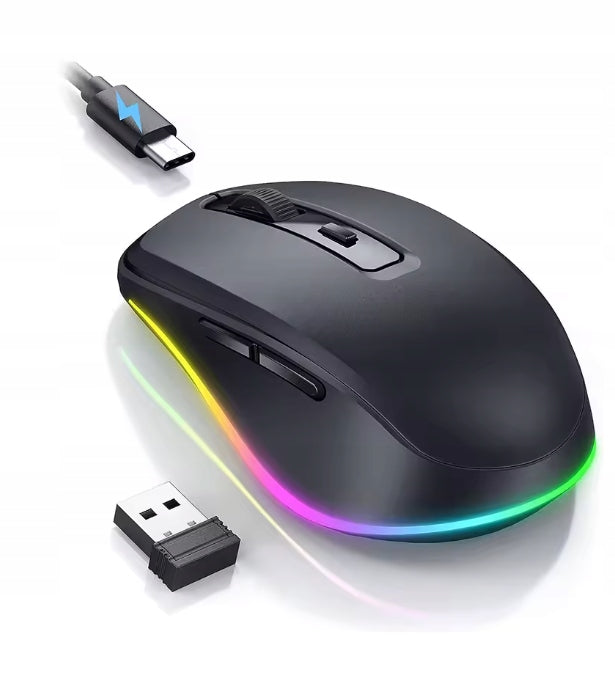 Wireless Mouse Built-in Jiggler LED Rechargeable Moving Black
