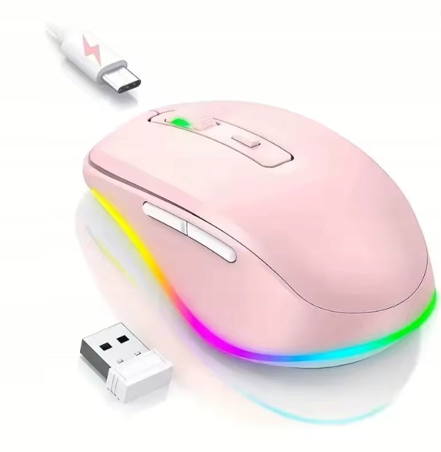 Wireless Mouse Built-in Jiggler LED Rechargeable Moving Pink
