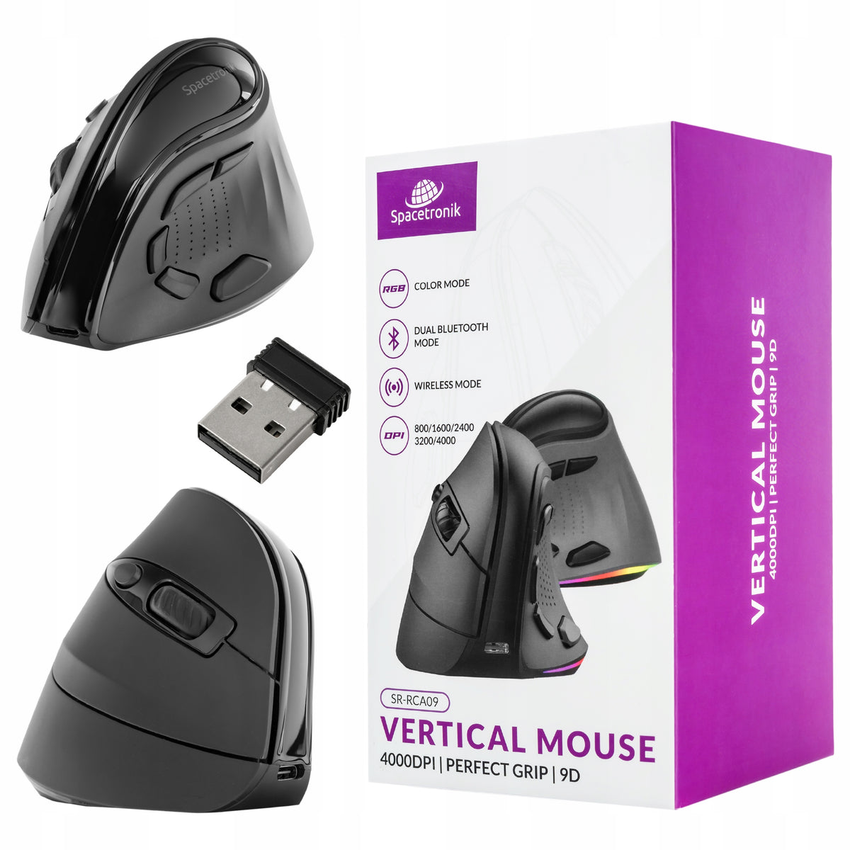 Wireless Mouse MOUSE VERTICAL USB BT 5.0 4000 DPI RGB Optical Sensor