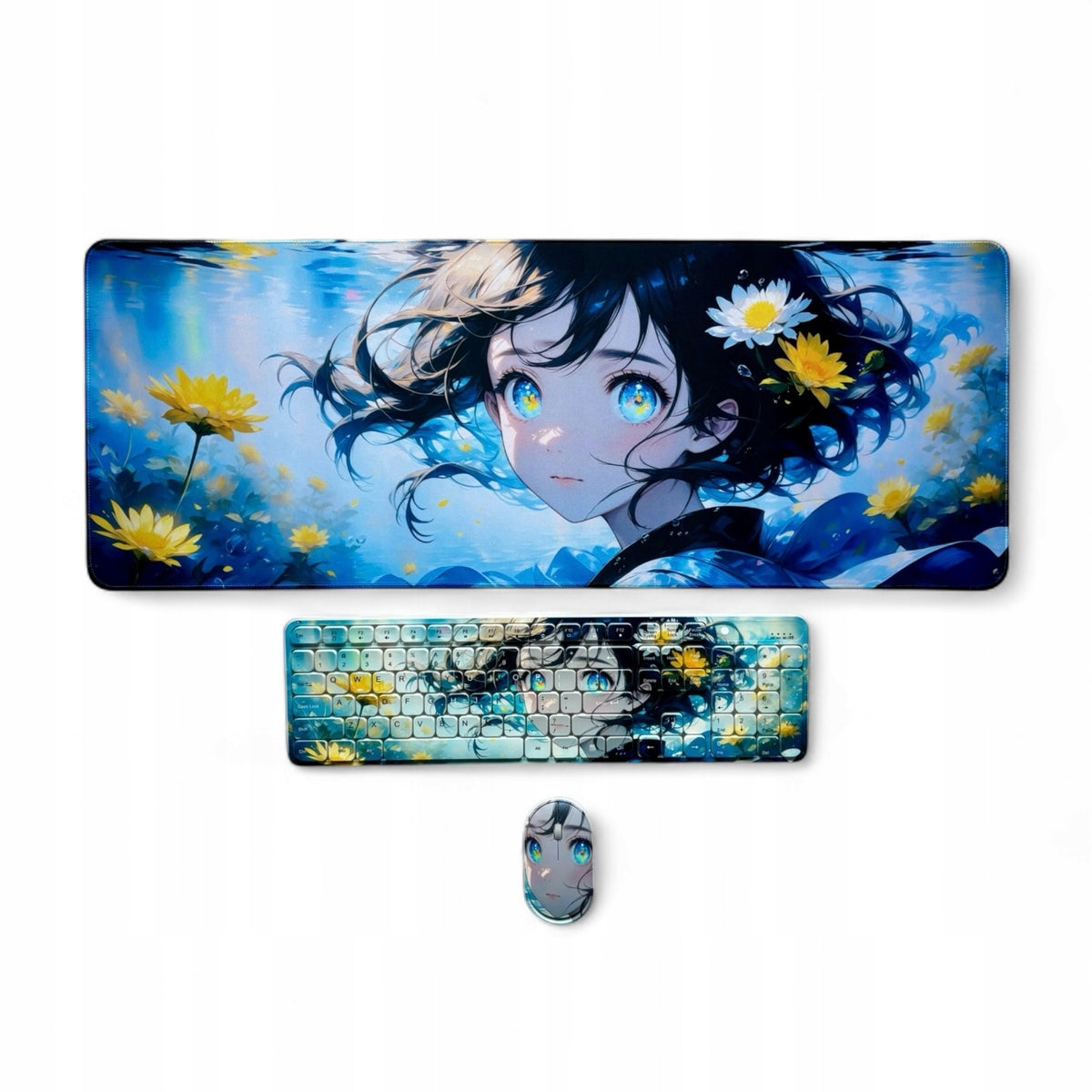 Wireless Mouse + Membrane Keyboard + Pad with QWERTY Graphics