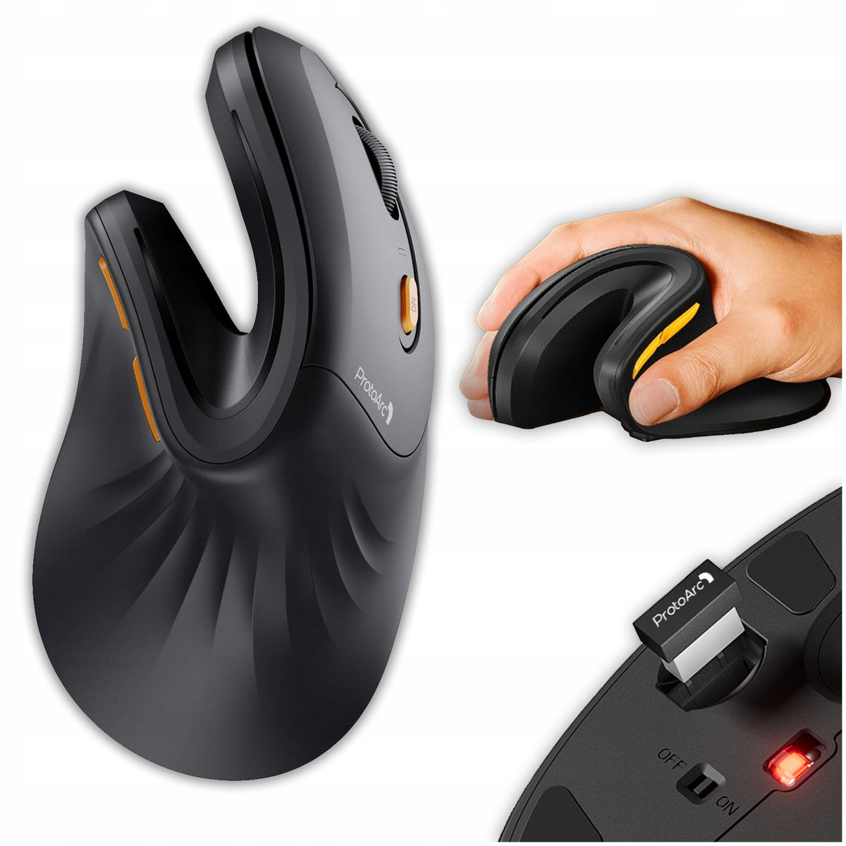 Wireless Mouse ProtoArc EM11 EL Vertical Ergonomic Bluetooth USB 2.4G