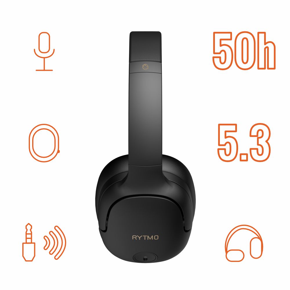 Wireless ON-EAR HEADPHONES with microphone Manta Rytmo Elegance 50h ANC Manufacturer code Słuchawki Nauszne Rytmo Elegance HDP1001BK