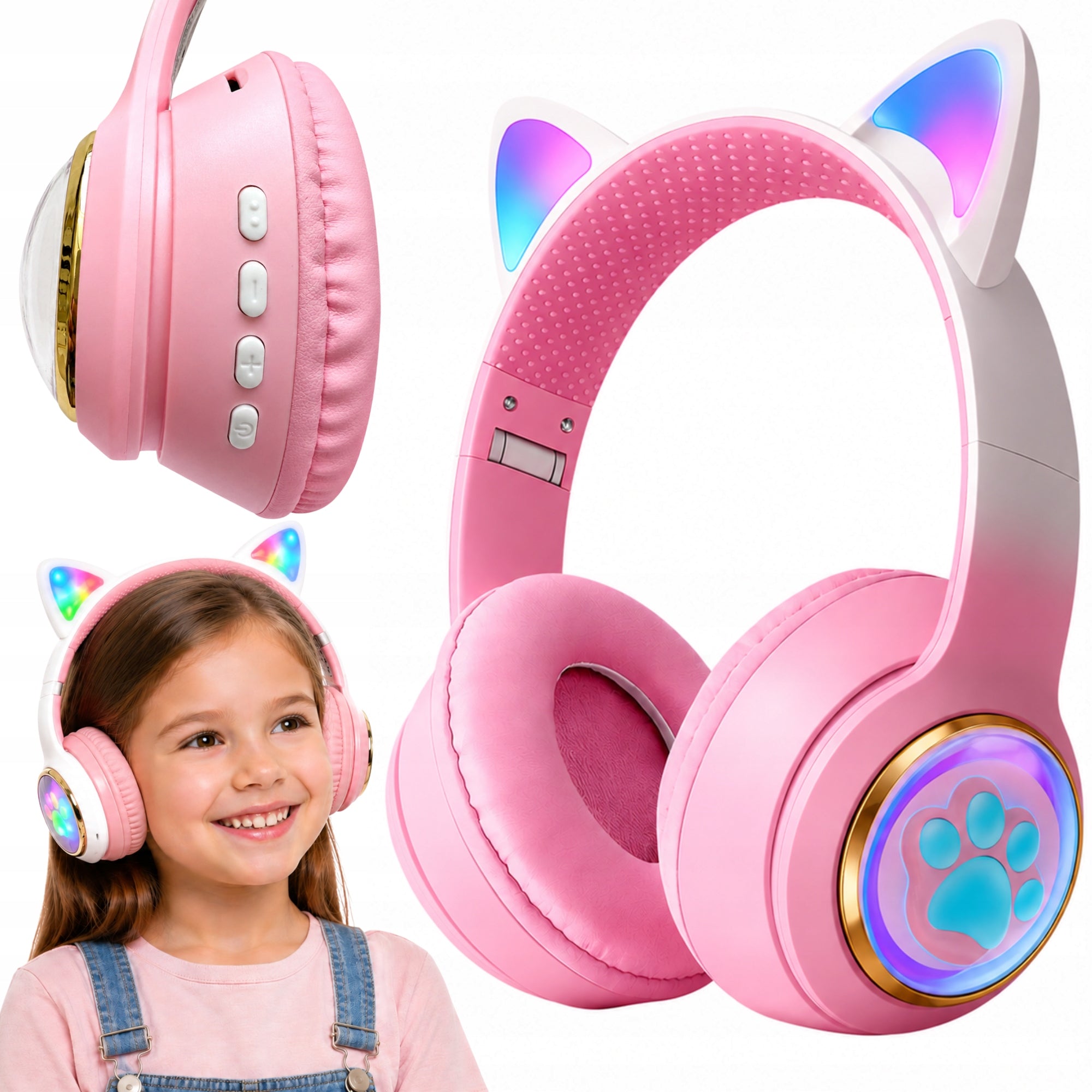 Wireless On-Ear Headphones Glowing RGB Bluetooth Cat for Kids
