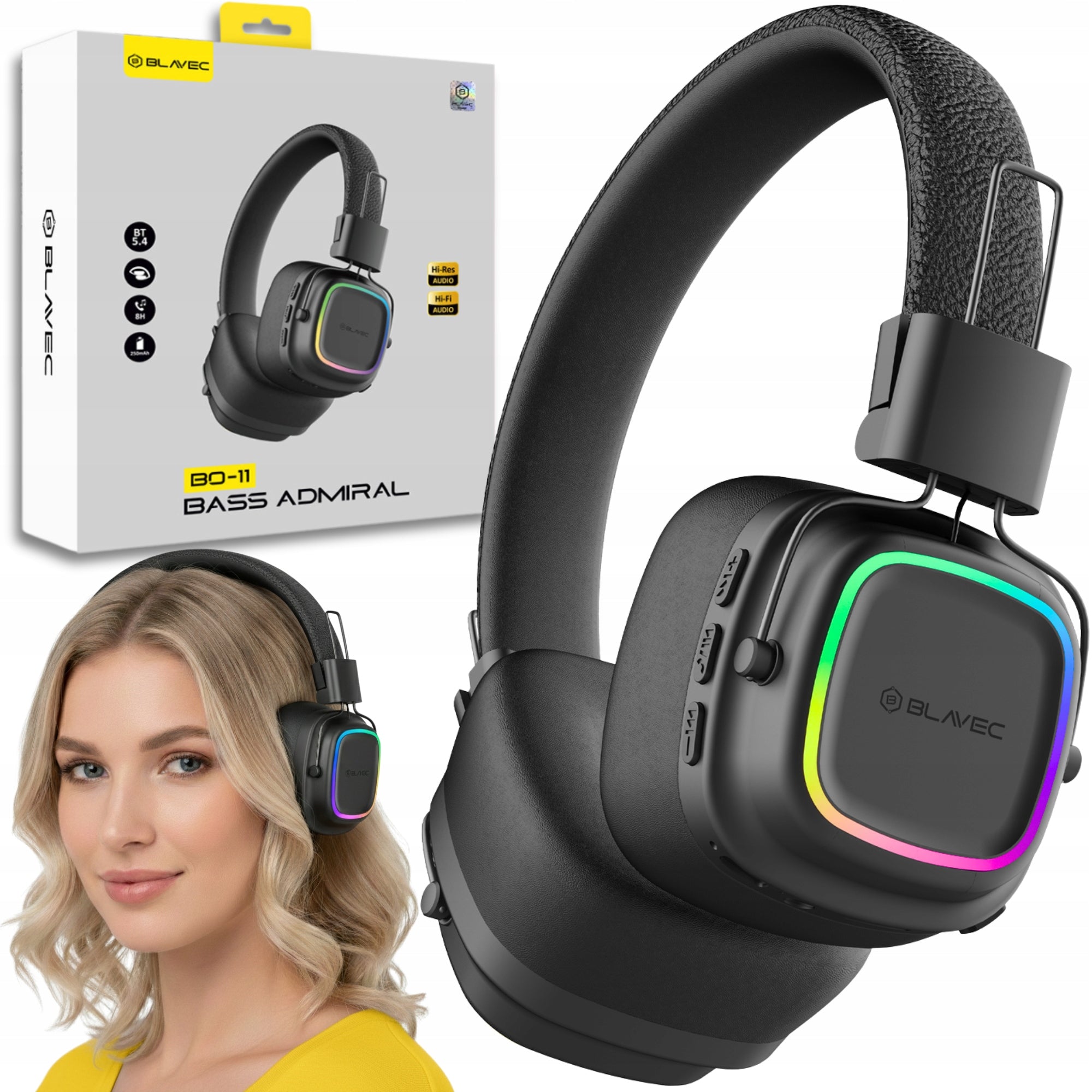 Wireless On-Ear Headphones Powerful with Bluetooth Microphone USB-C Blavec