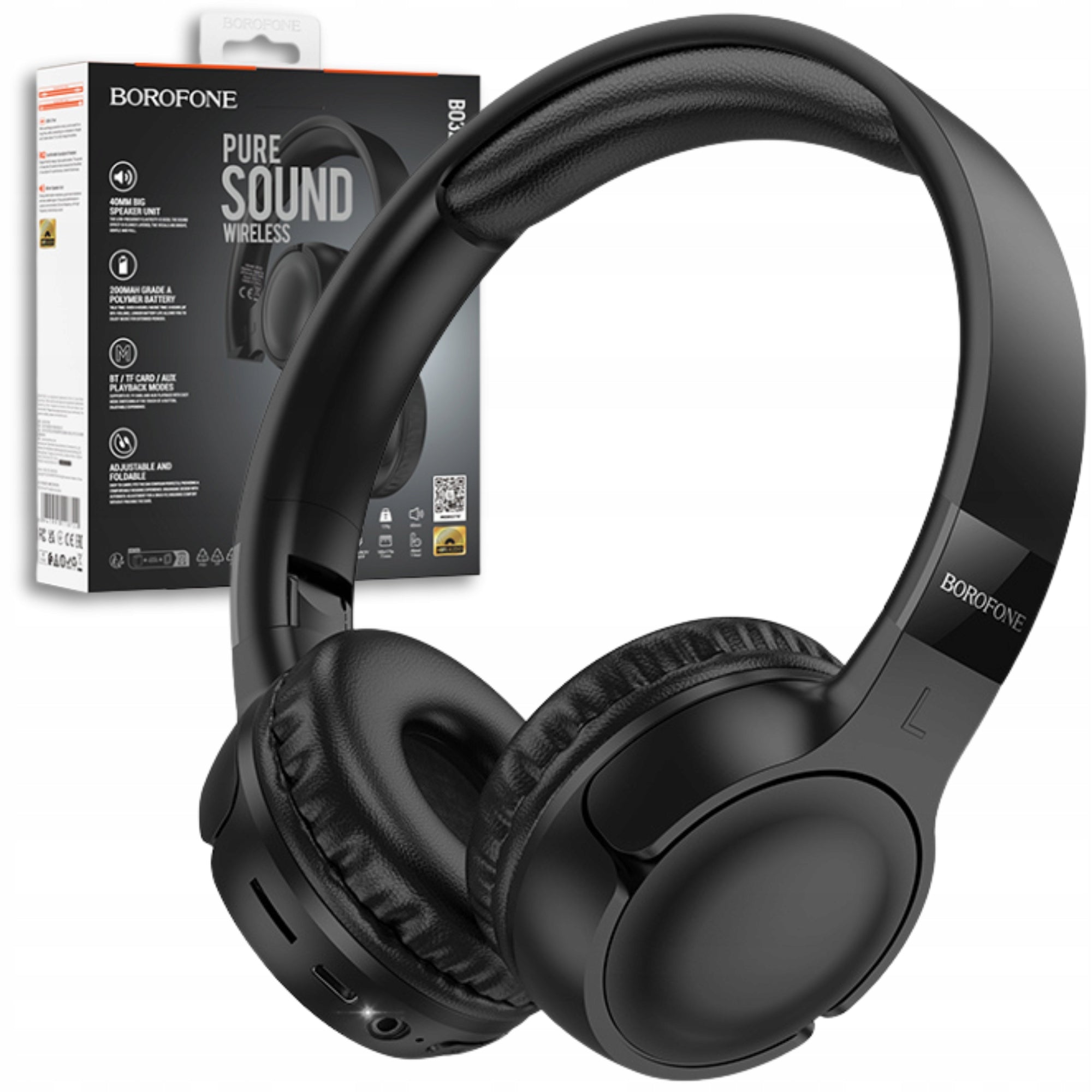 Wireless On-Ear Headphones Powerful with Bluetooth Microphone USB-C MicroSD