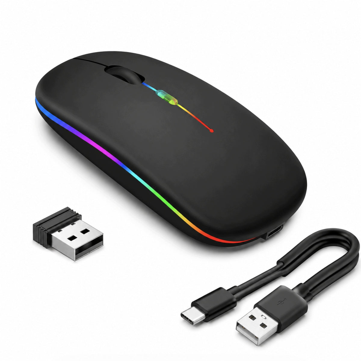 Wireless Optical Bluetooth Mouse 2.4GHz Slim RGB Laptop PC Black