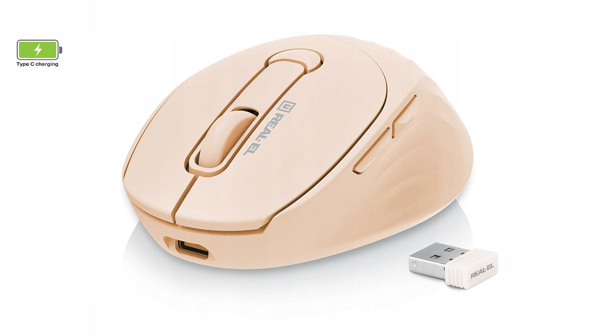 Wireless Optical Mouse 2,4GHz 3200dpi Akku REAL-EL RM-370W Beige W-wa