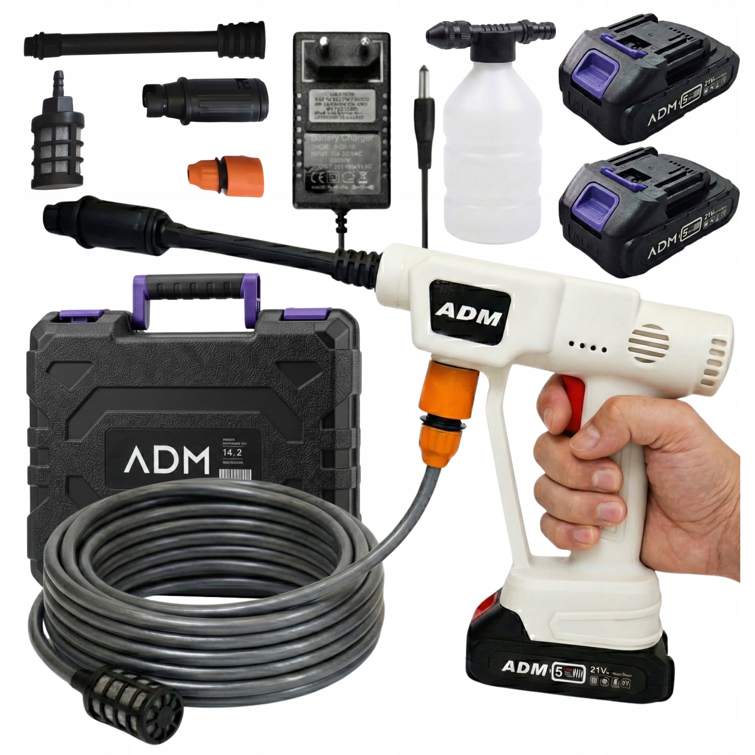 Wireless Pressure Washer + 2 Batteries Suitcase Foamer Hose 5m