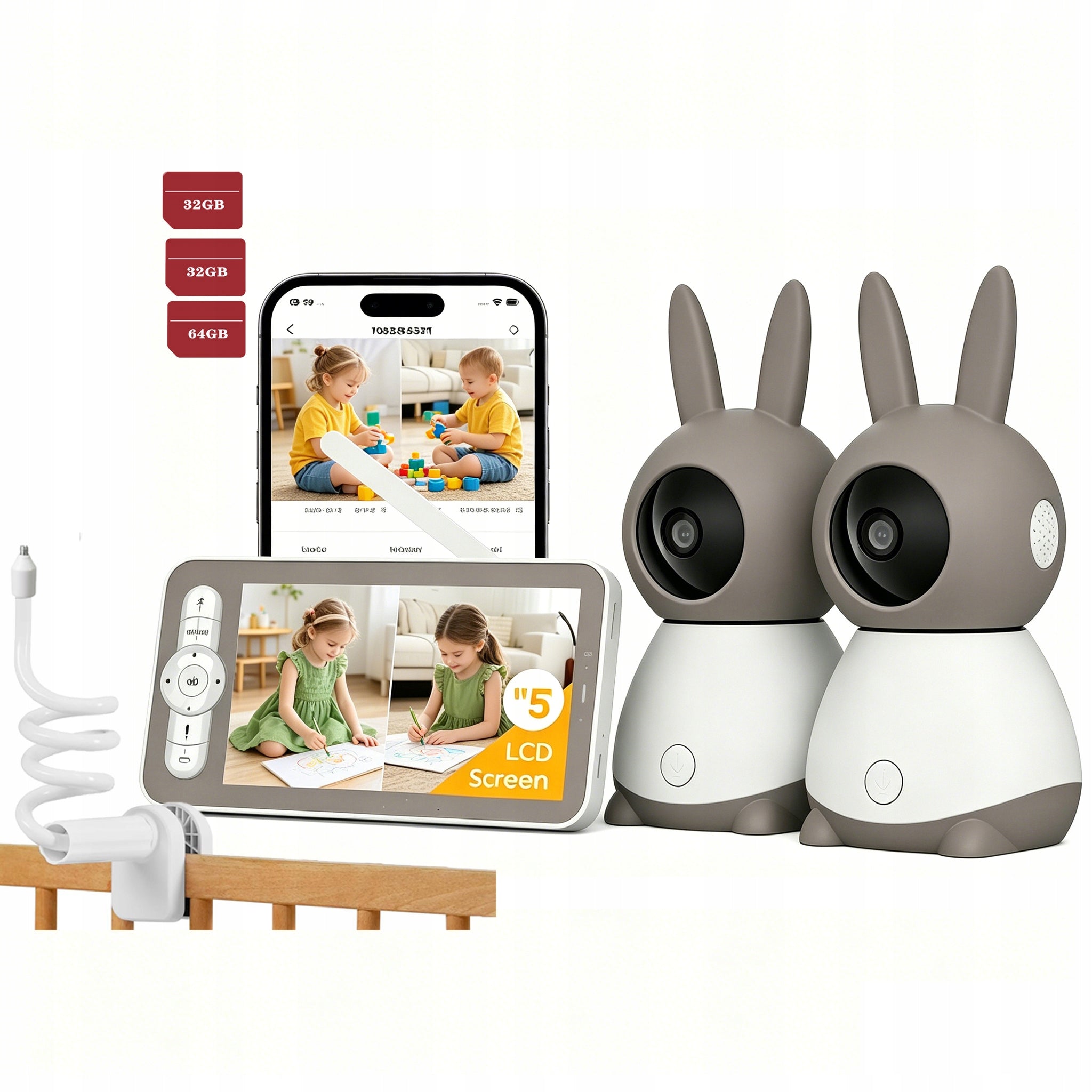 Wireless Rotating Baby Monitor HD Screen 5" 2 ZOOM LCD Camera