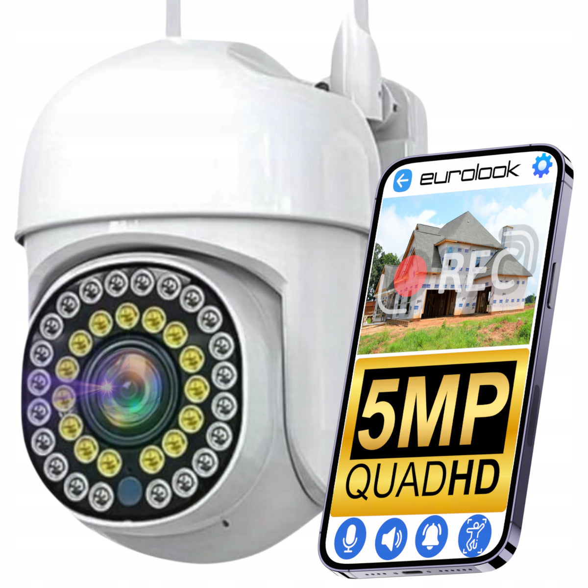 Wireless Rotating WiFi Camera 5MPx QHD QuadHD Alarm PUSH Notifications