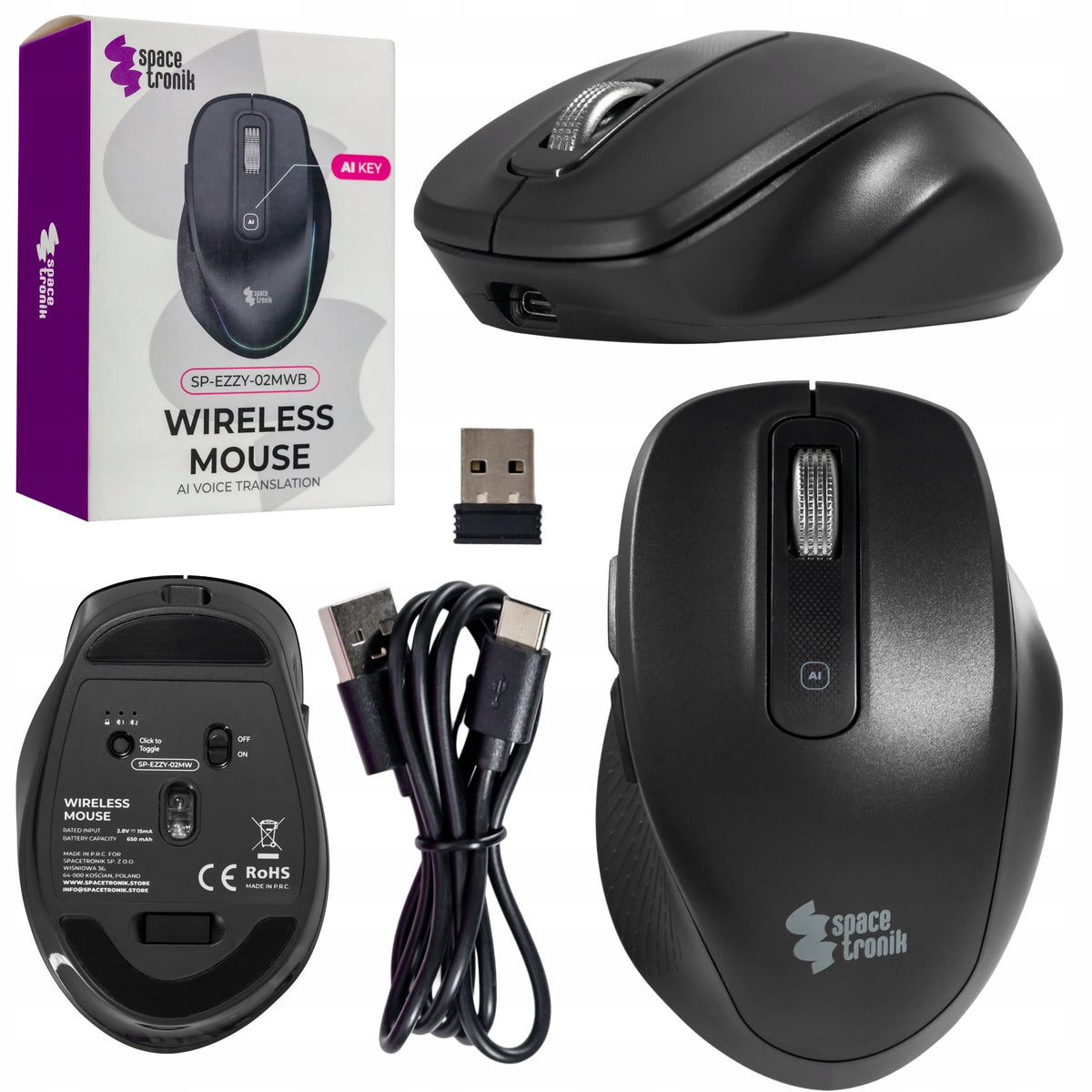 Wireless Smart Mouse AI Bluetooth USB-C Spacetronik black