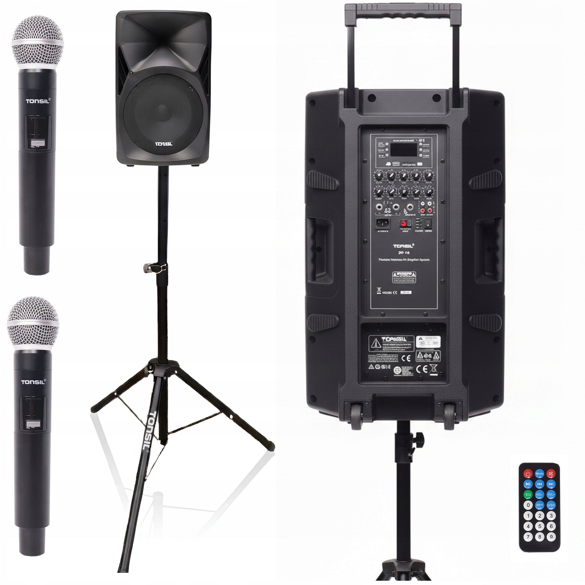 Wireless Speaker TONSIL ZP 15 USB BT SD AUX FM 2 UHF Microphones +State