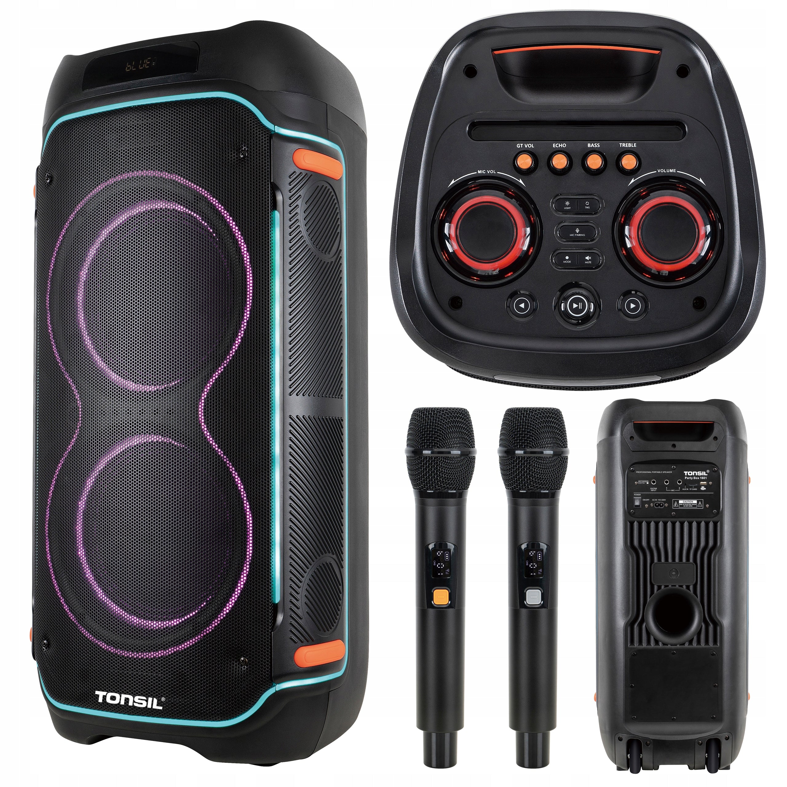 Wireless Speaker Tonsil Party Box 1601 BT FM TWS 1500 Watt +2 Microphones