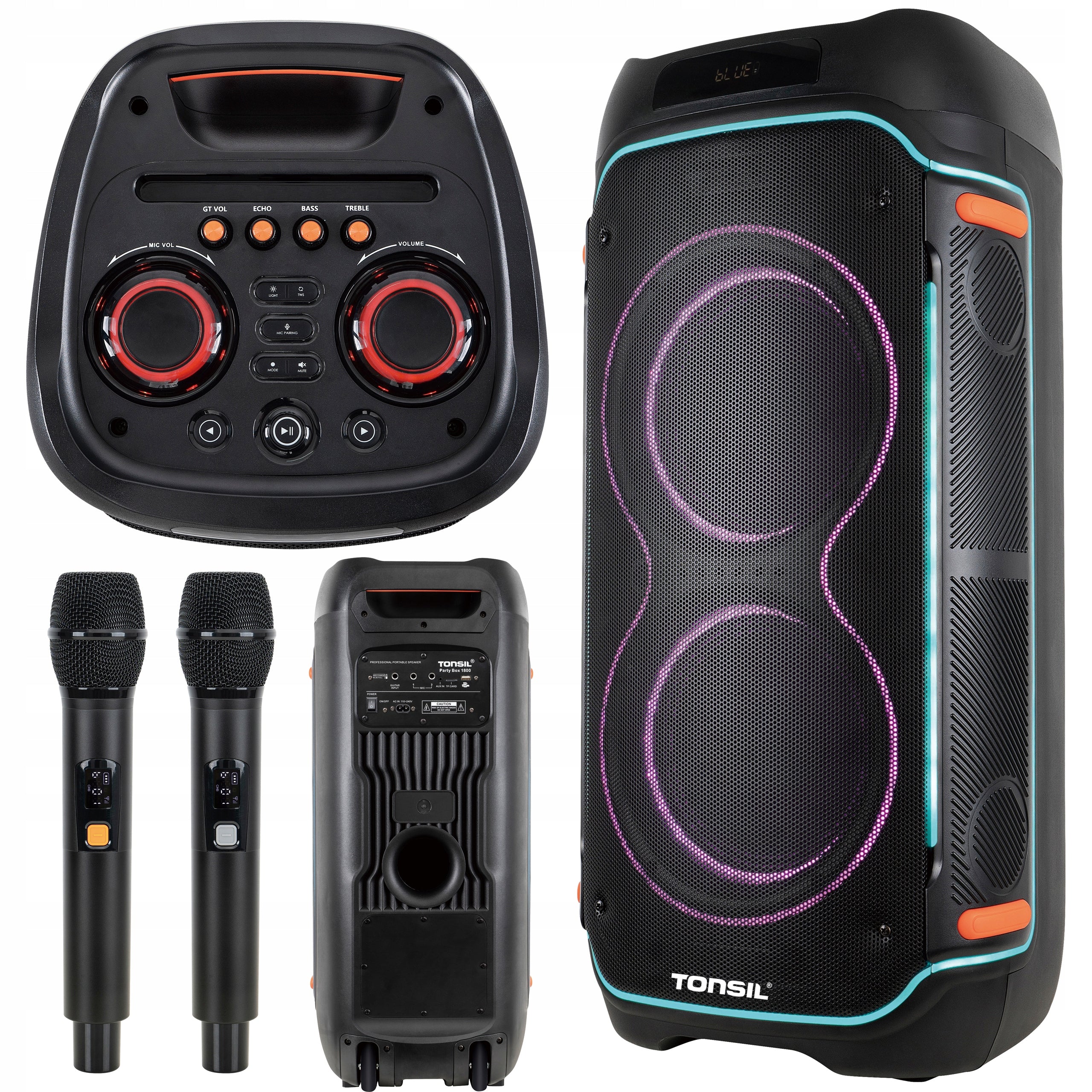 Wireless Speaker Tonsil Party Box 1800 BT FM GRP 1900 Watt +2 Microphones