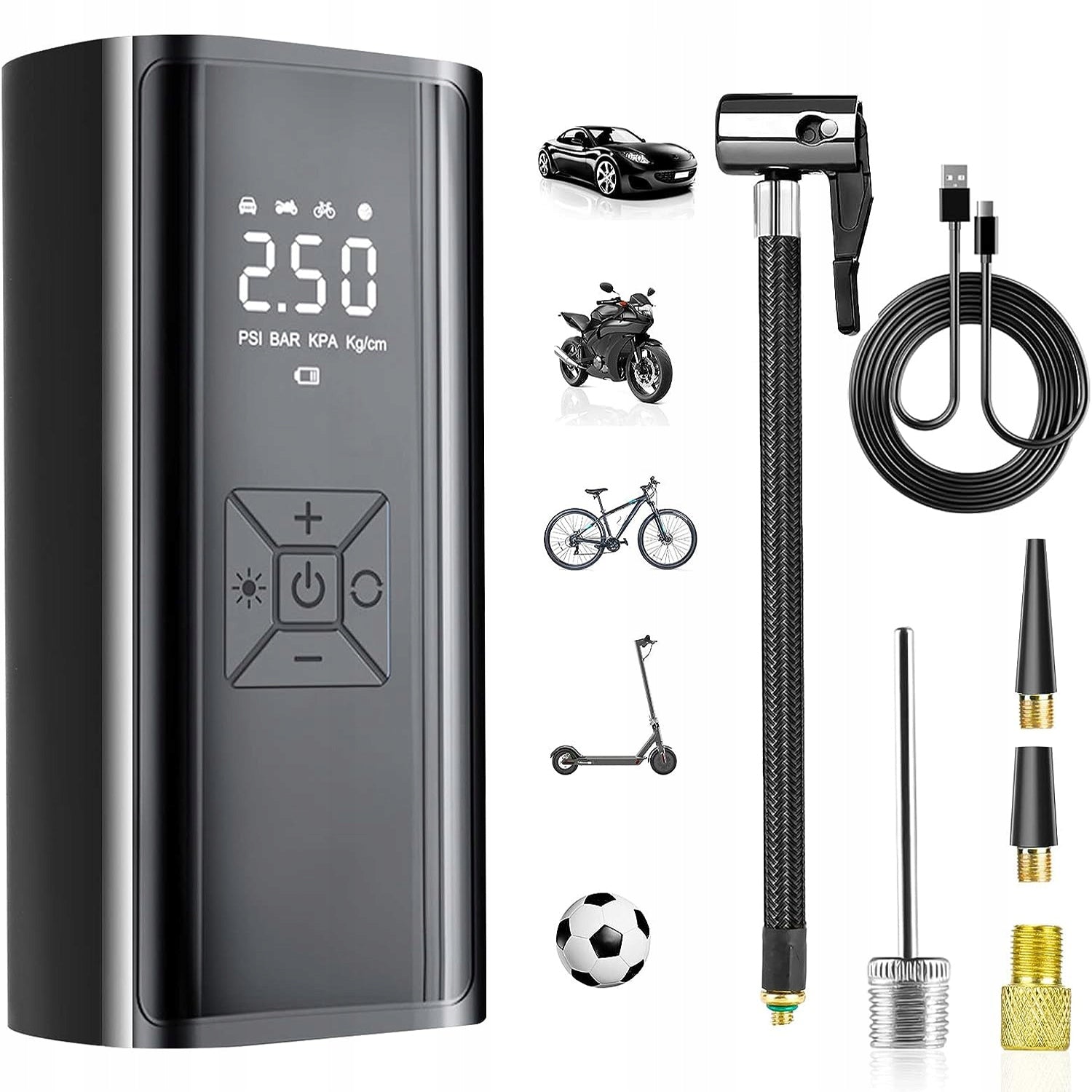 Wireless Tire Pump, Portable Electric Air Compressor Product weight with unit packaging 0.61 kg