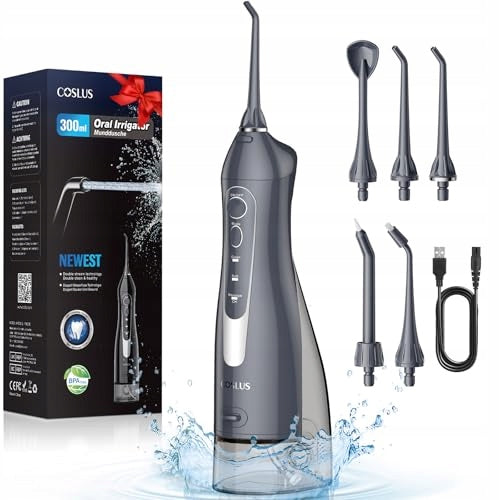 Wireless Tooth Irrigator. 300ML IPX7 COSLUS Travel Grey
