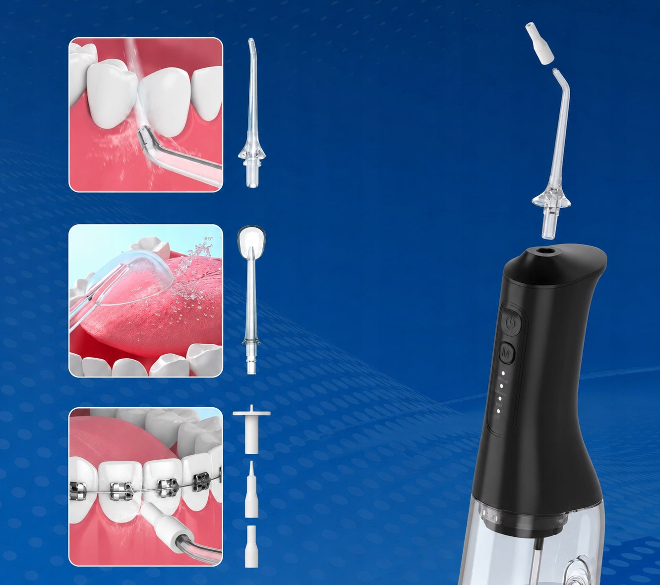 Wireless Tooth Irrigator L6 Glracd Black IPX7 300ml USB 4 Modes Model L6