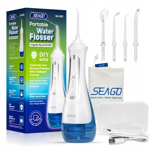 Wireless Tooth Irrigator SEAGO SG-833 with 5 tips, 200 ml, white