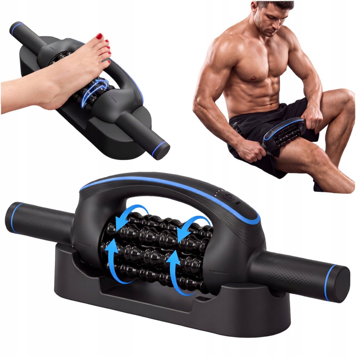 Wireless Vibration Rollmassage for Body and Feet with Rollers and Stand