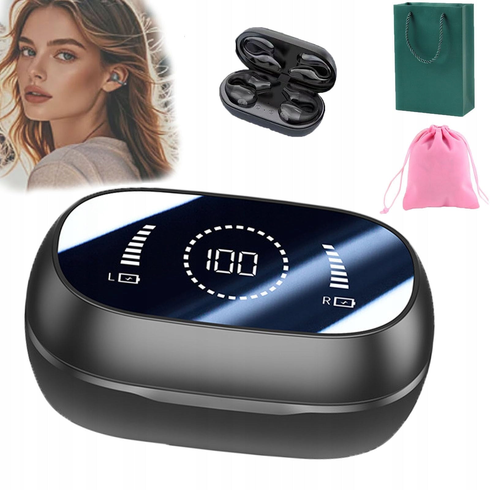 Wireless behind-the-ear headphones with microphones and powerful bass Model other