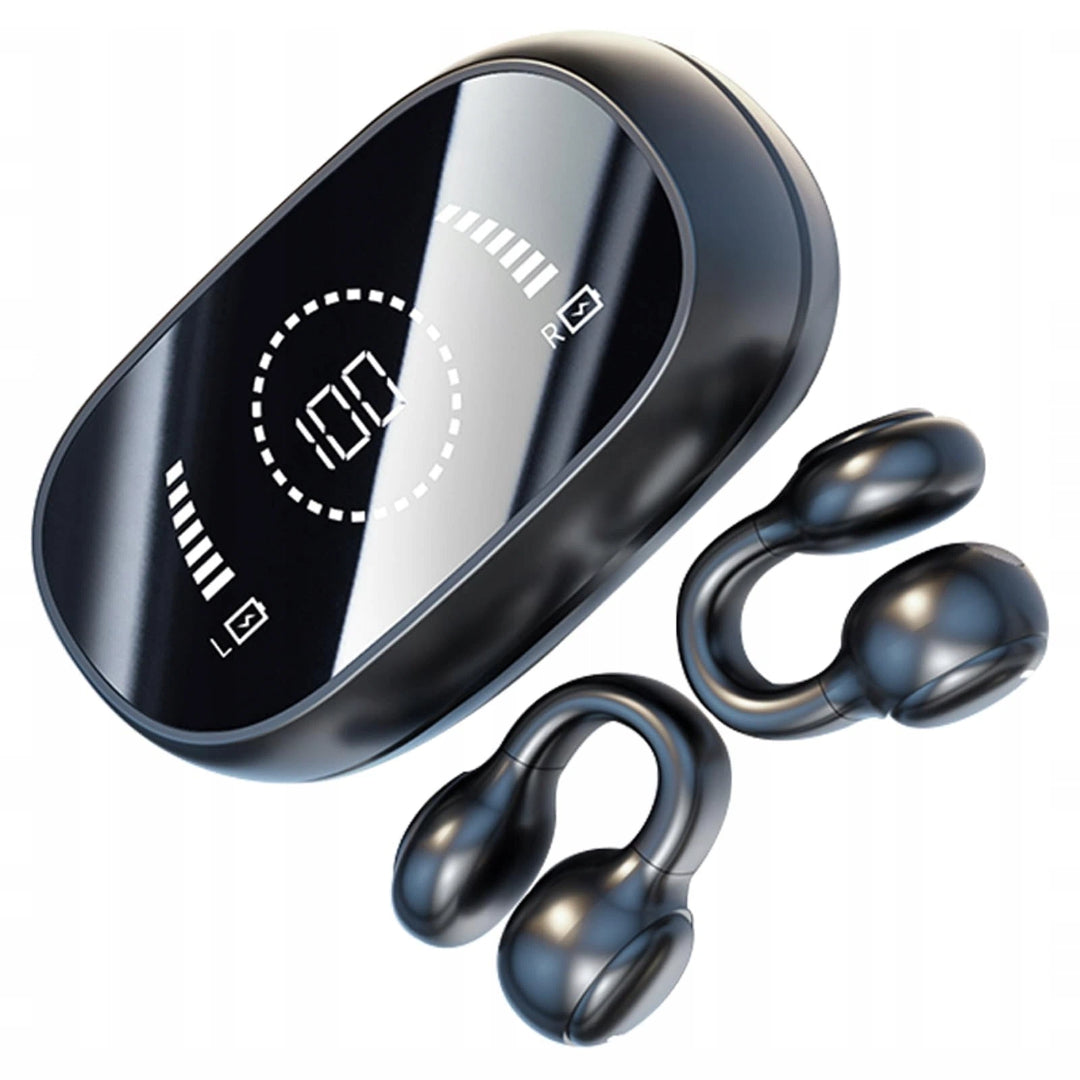 Wireless behind-the-ear headphones with microphones and powerful bass