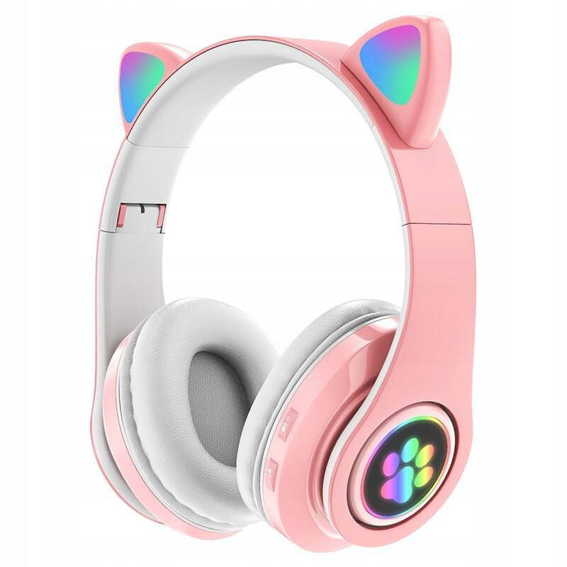 Wireless bluetooth headphones cat ears led color: PINK