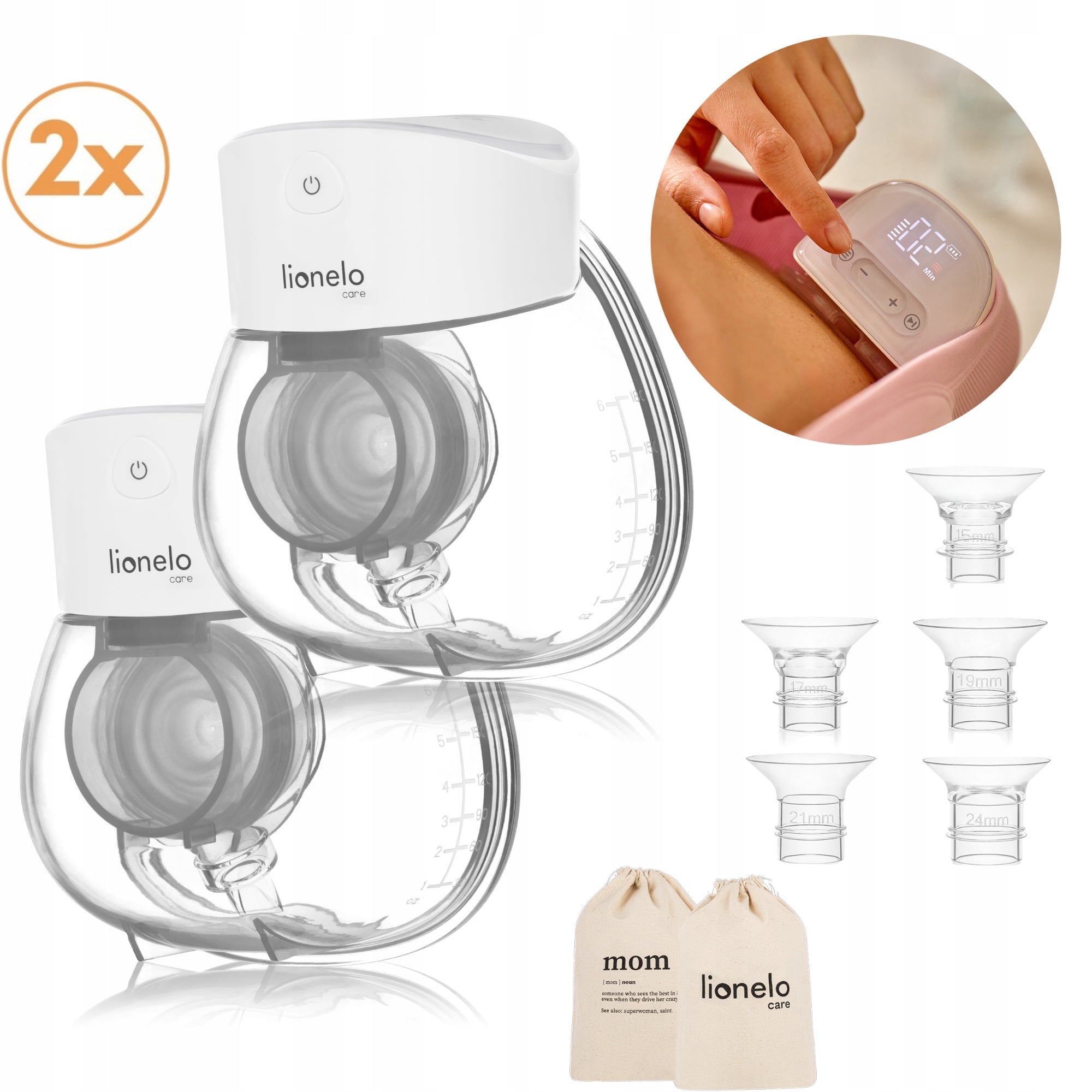 Wireless electric breast pump 2x HANDS FREE Lionelo Fidi Free Lumi