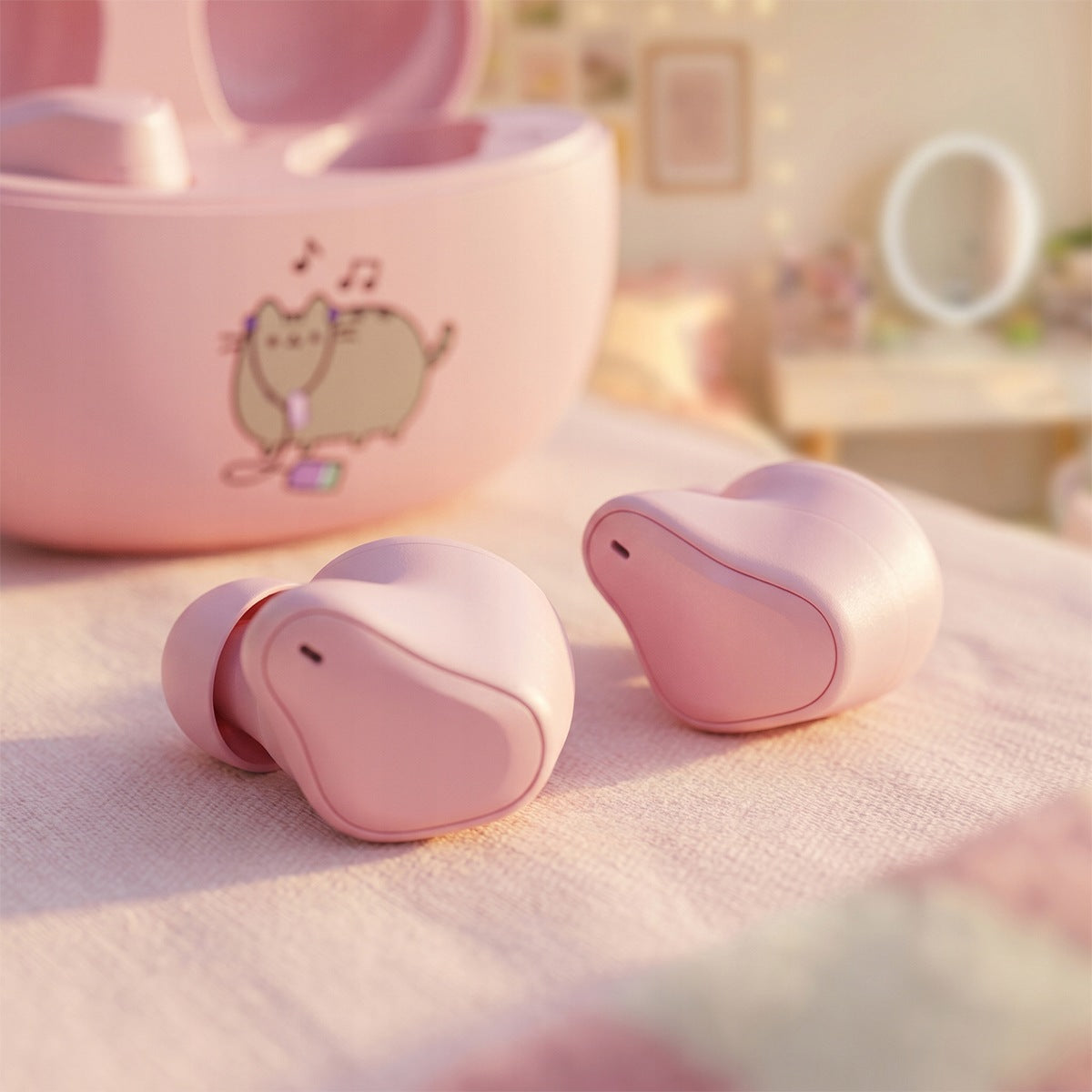 Wireless headphones TWS pink + case Pusheen Packaging status original