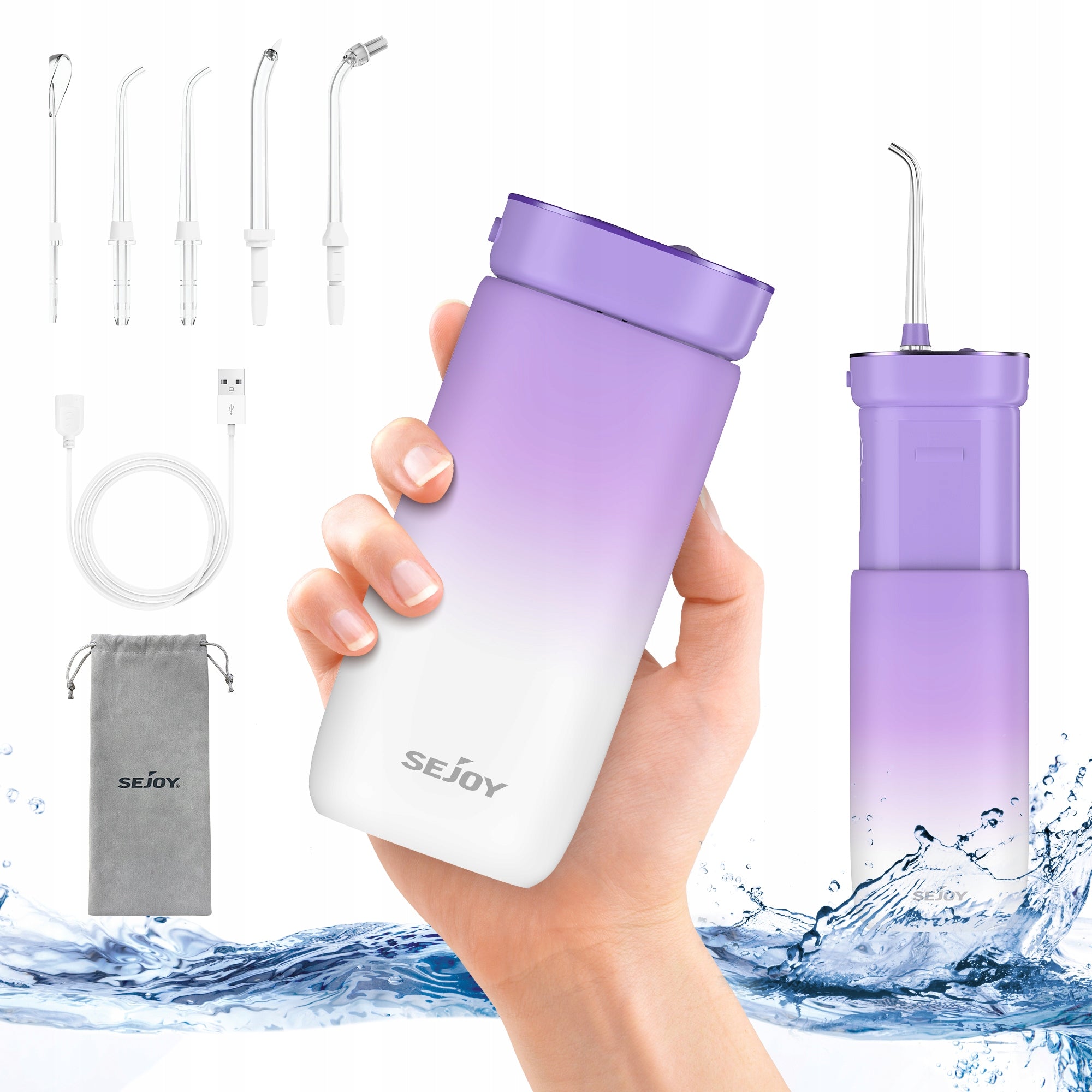 Wireless irrigator SEJOY purple 170 ml with 5 tips