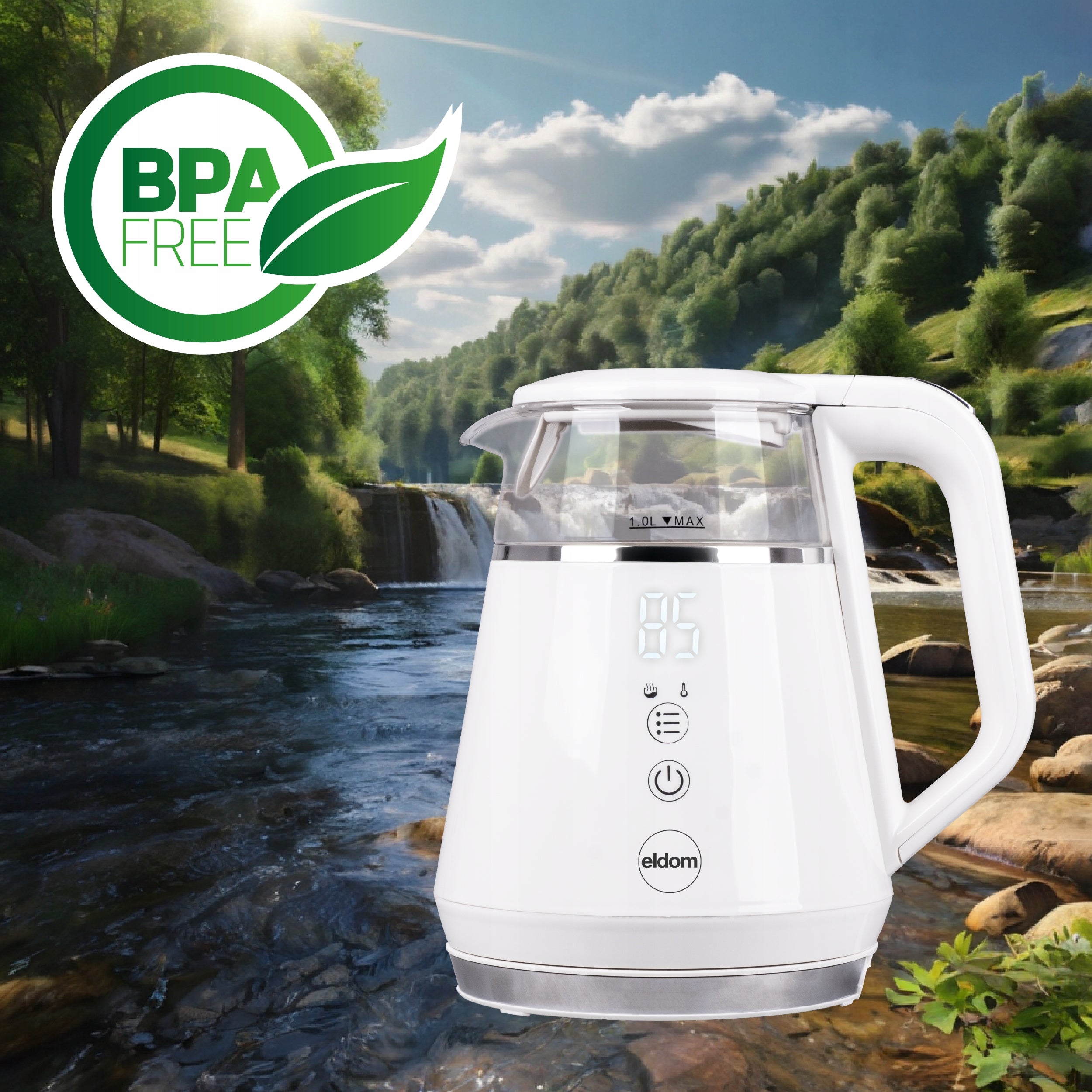 Wireless kettle with temperature control C505B Eldom 1100W 1L filter Brand Eldom