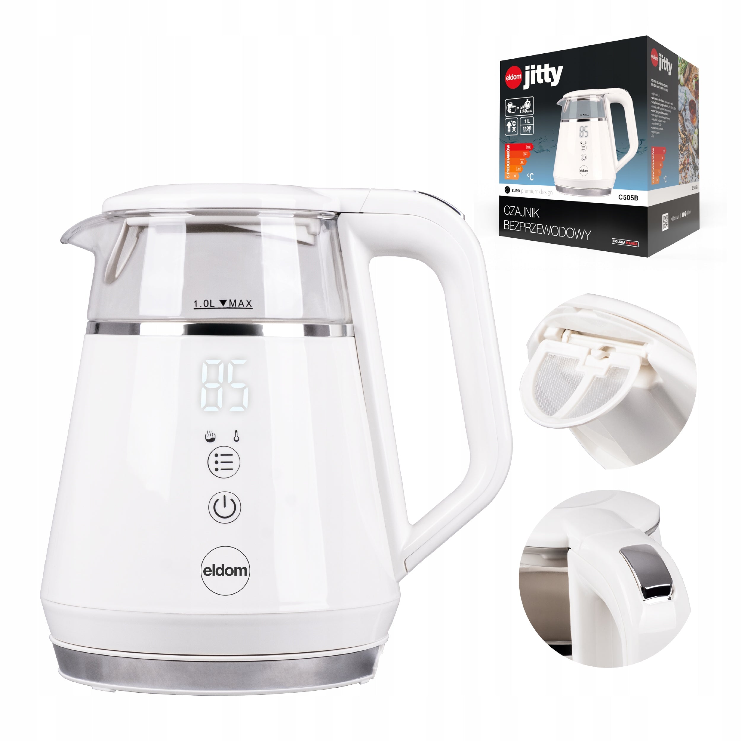 Wireless kettle with temperature control C505B Eldom 1100W 1L filter