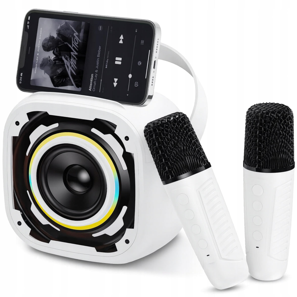 Wireless mobile bluetooth led speaker 2 karaoke microphones sd aux usb