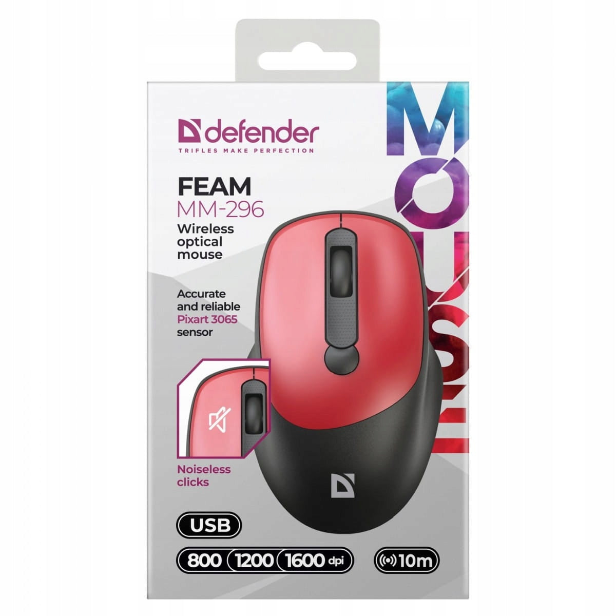 Wireless mouse, Defender FEAM MM-296, black-red, optical, Color red