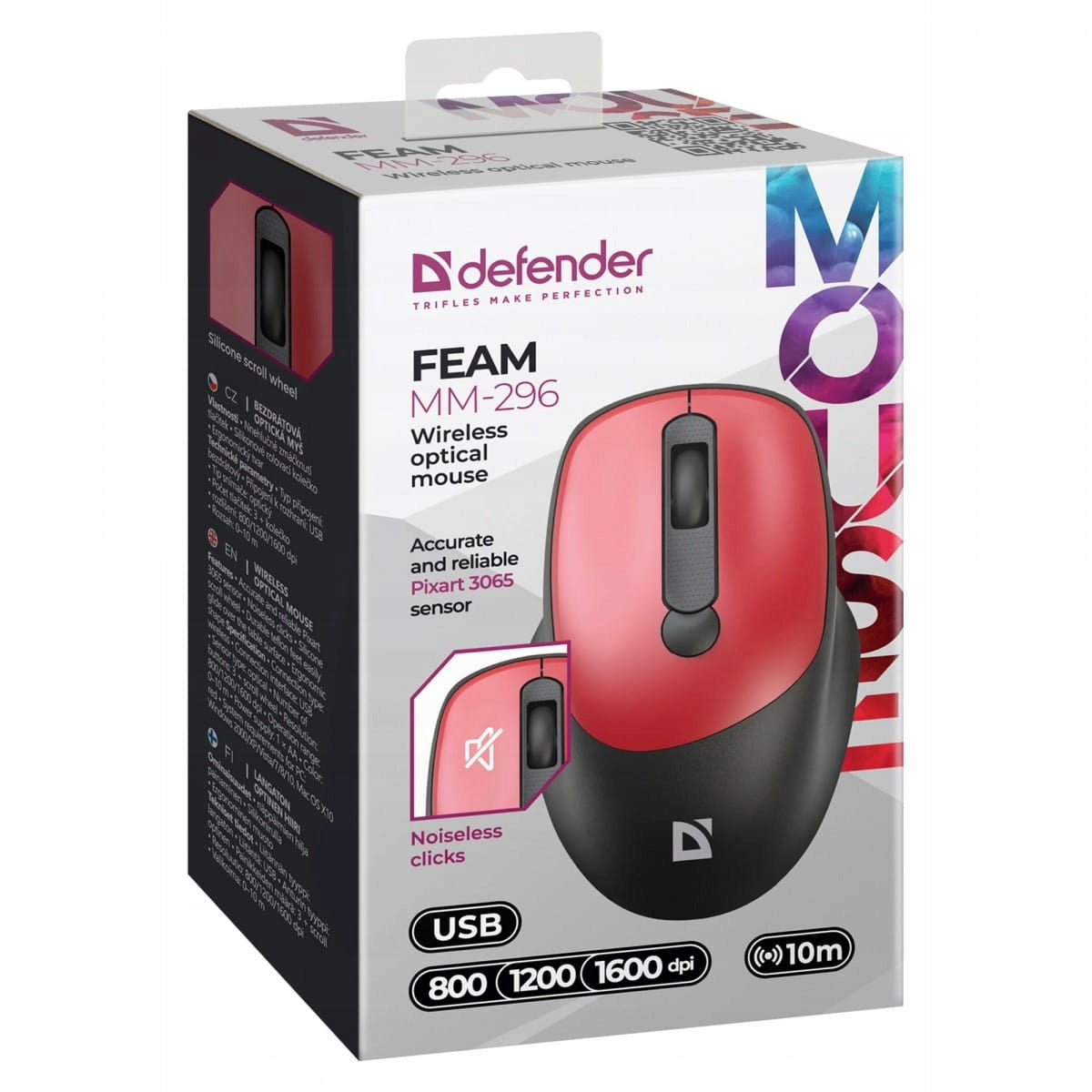 Wireless mouse, Defender FEAM MM-296, black-red, optical, Manufacturer Defender