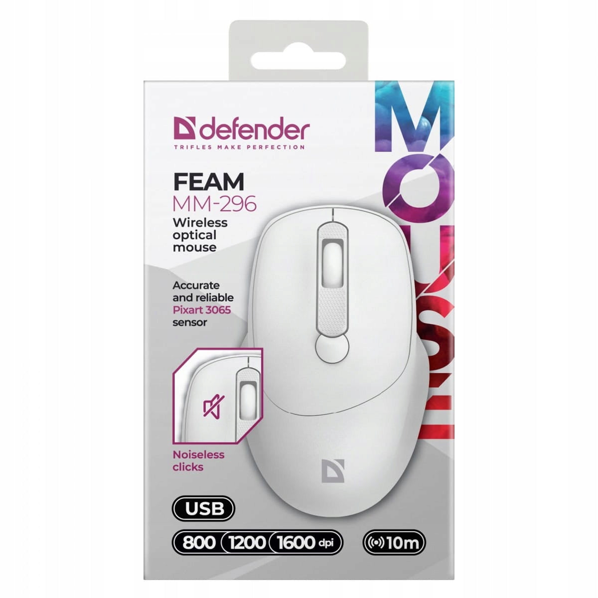 Wireless mouse, Defender FEAM MM-296, white, optical, 1600DPI Color white