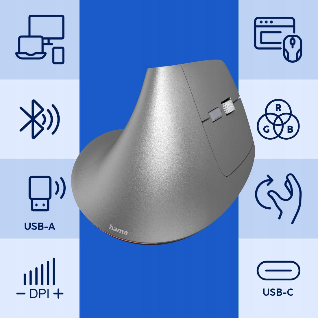 Wireless mouse Hama EWM-700 R ergonomic vertical USB Bluetooth RGB Packaging status original