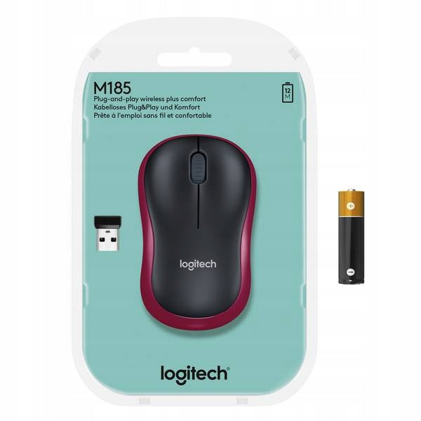 Wireless mouse Logitech 910-002240 M185 red laptop computer small
