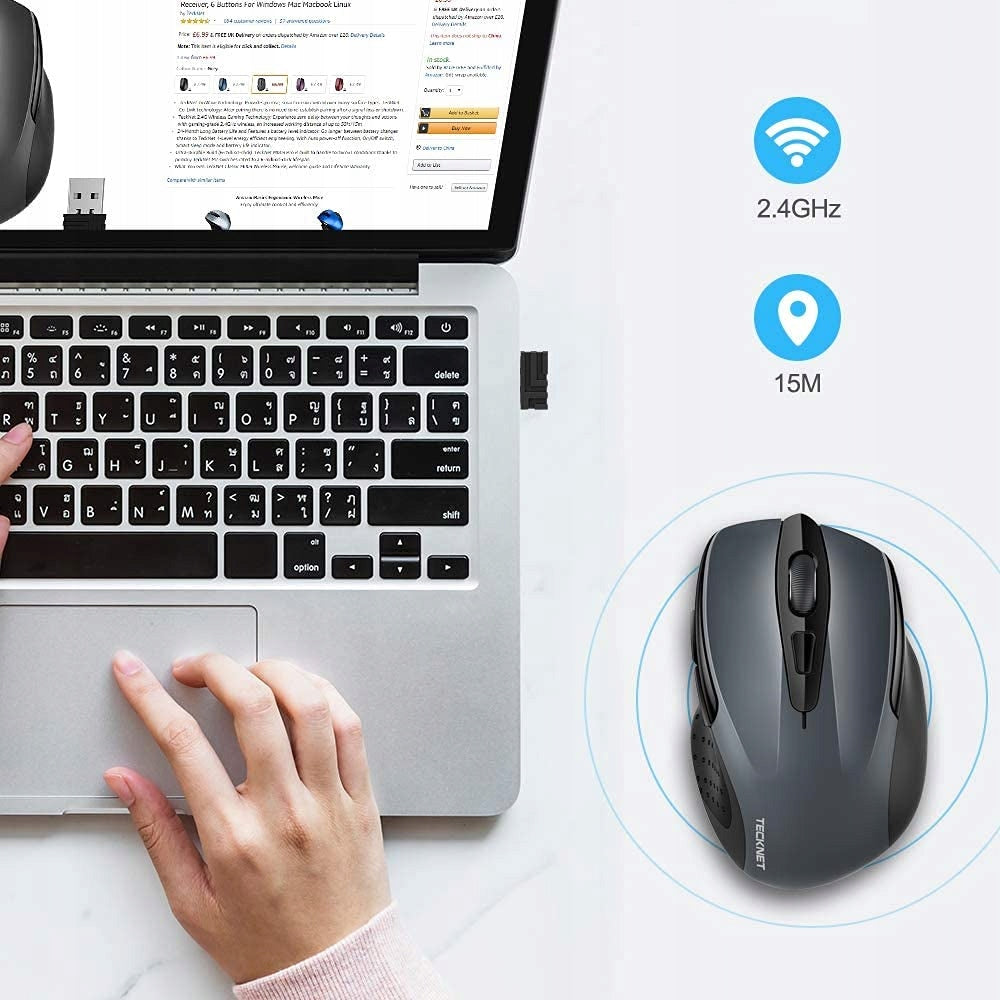 Wireless mouse TECKNET 2.4G 6 buttons ergonomic 2600 DPI Manufacturer code M0003