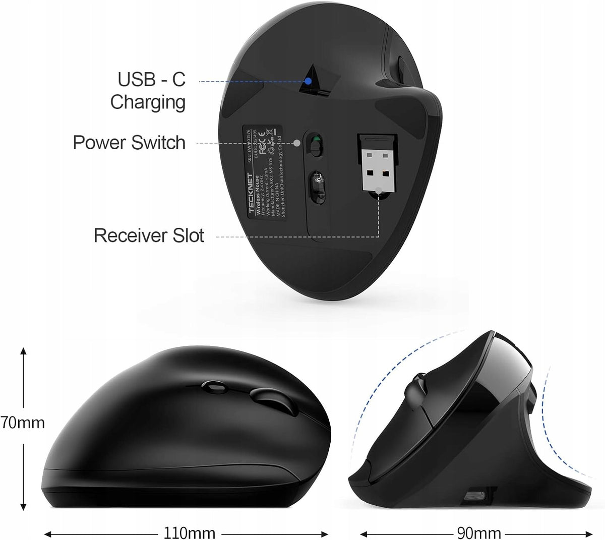 Wireless mouse TECKNET optical sensor Manufacturer code TECKNET- EWM01576
