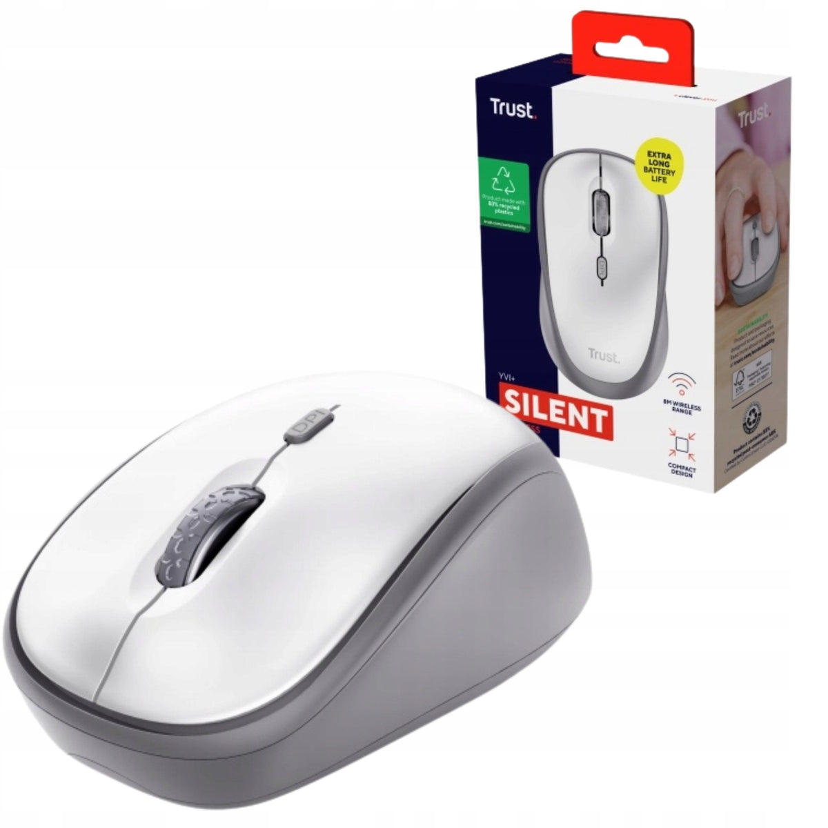 Wireless mouse USB TRUST YVI+ SILENT 1600 DPI white