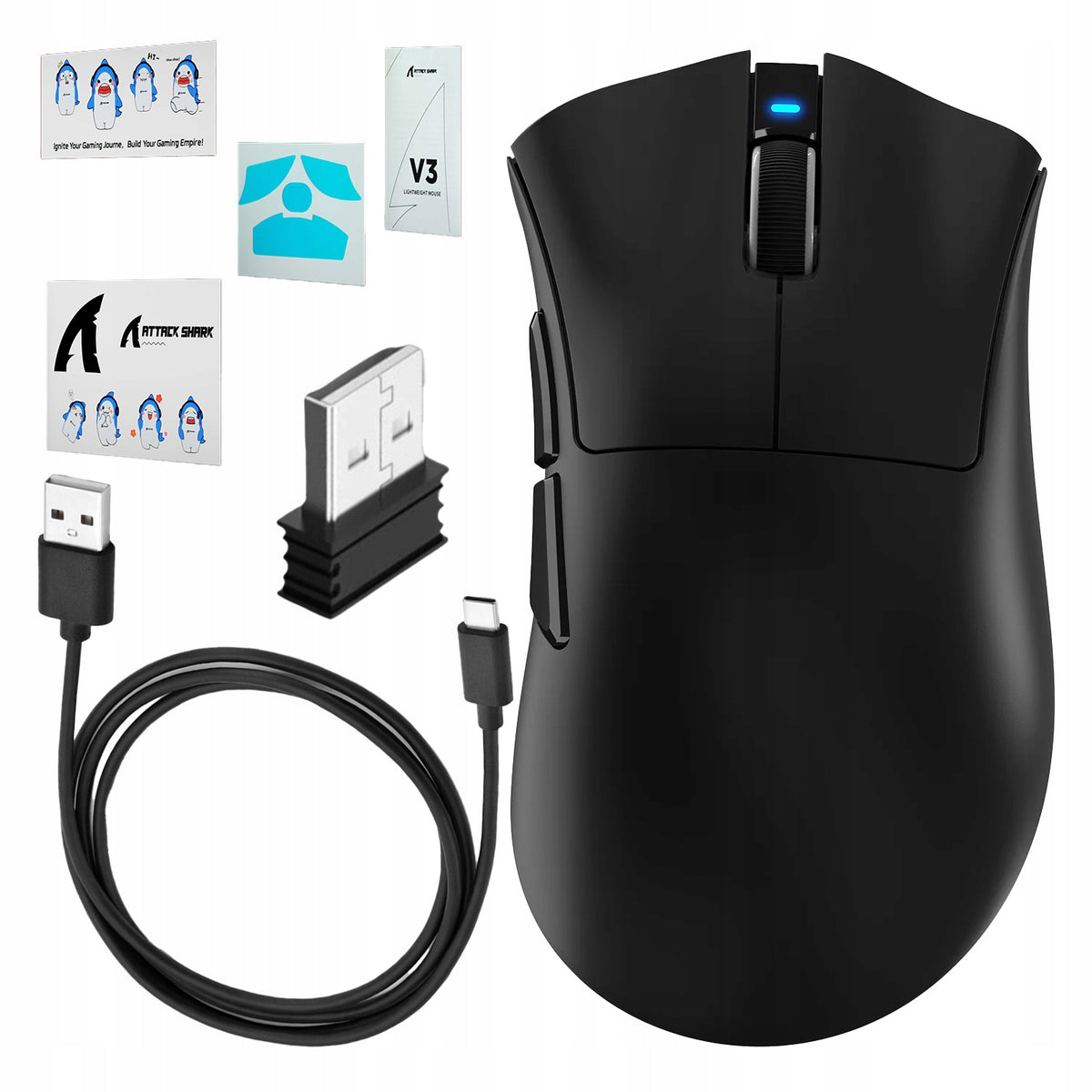 Wireless optical mouse Attack Shark V3 black 25000DPI PC for gamers