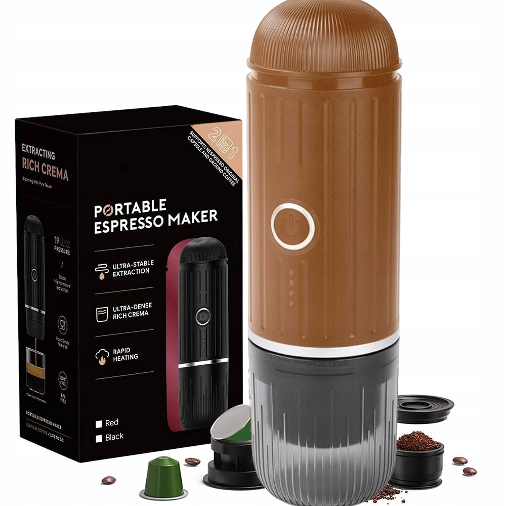 Wireless, portable, semi-automatic coffee maker – brown