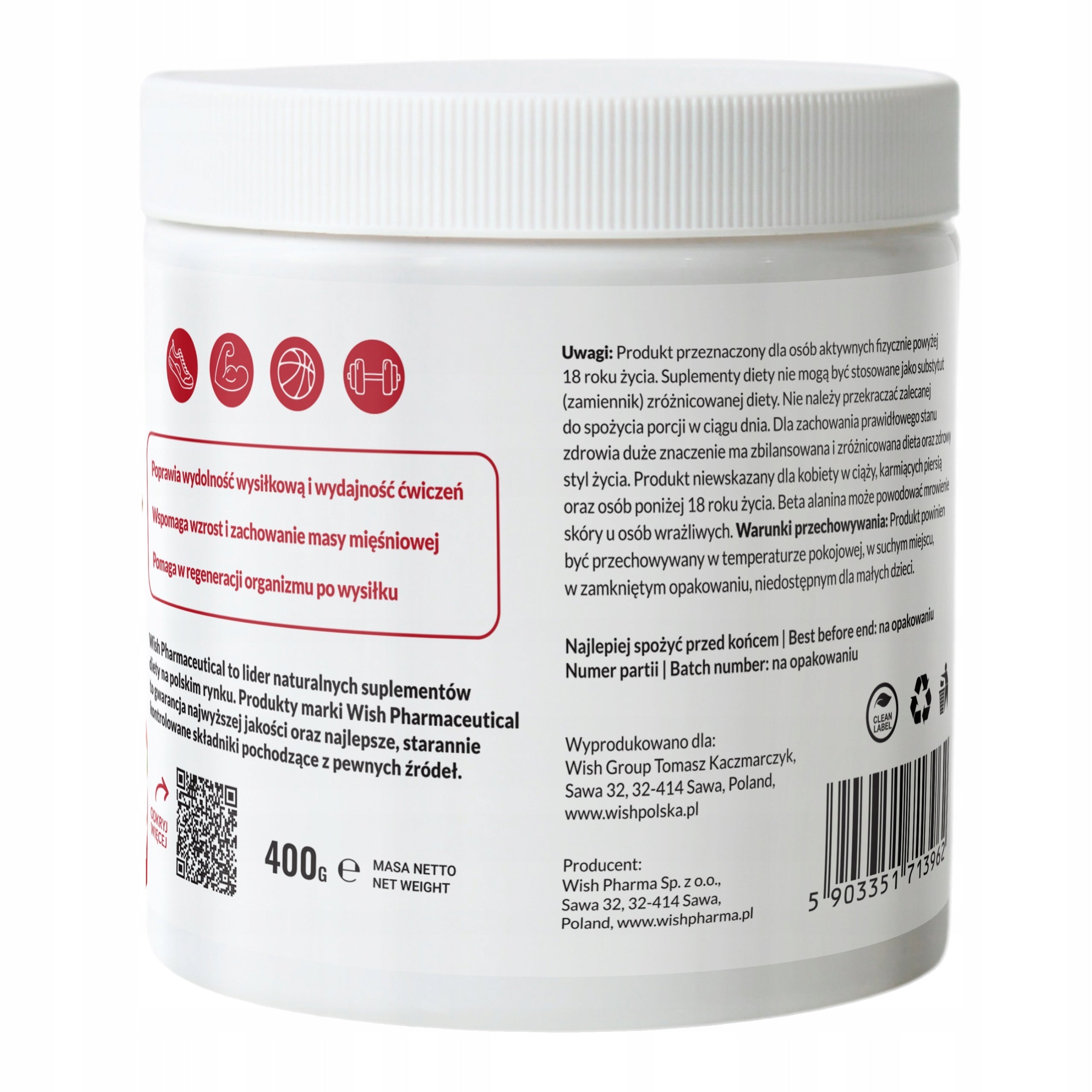 Wish BETA ALANINE + VITAMIN B6 CHERRY MUSCLE ENDURANCE SHORT DATE Packaging status original
