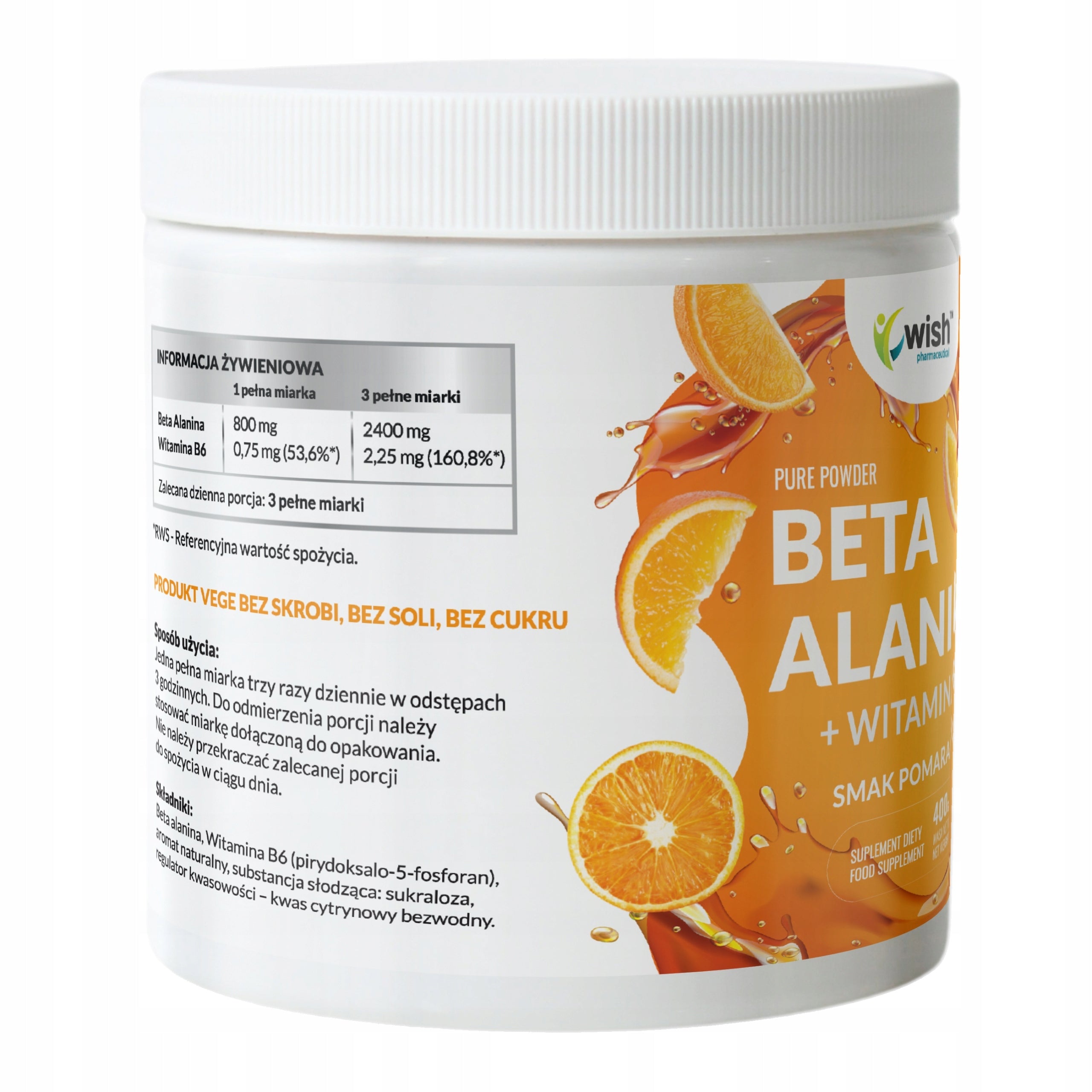 Wish BETA ALANINE + VITAMIN B6 ORANGE MUSCLE WORKOUTS STRENGTH SHORT DATE Expiration date not specified