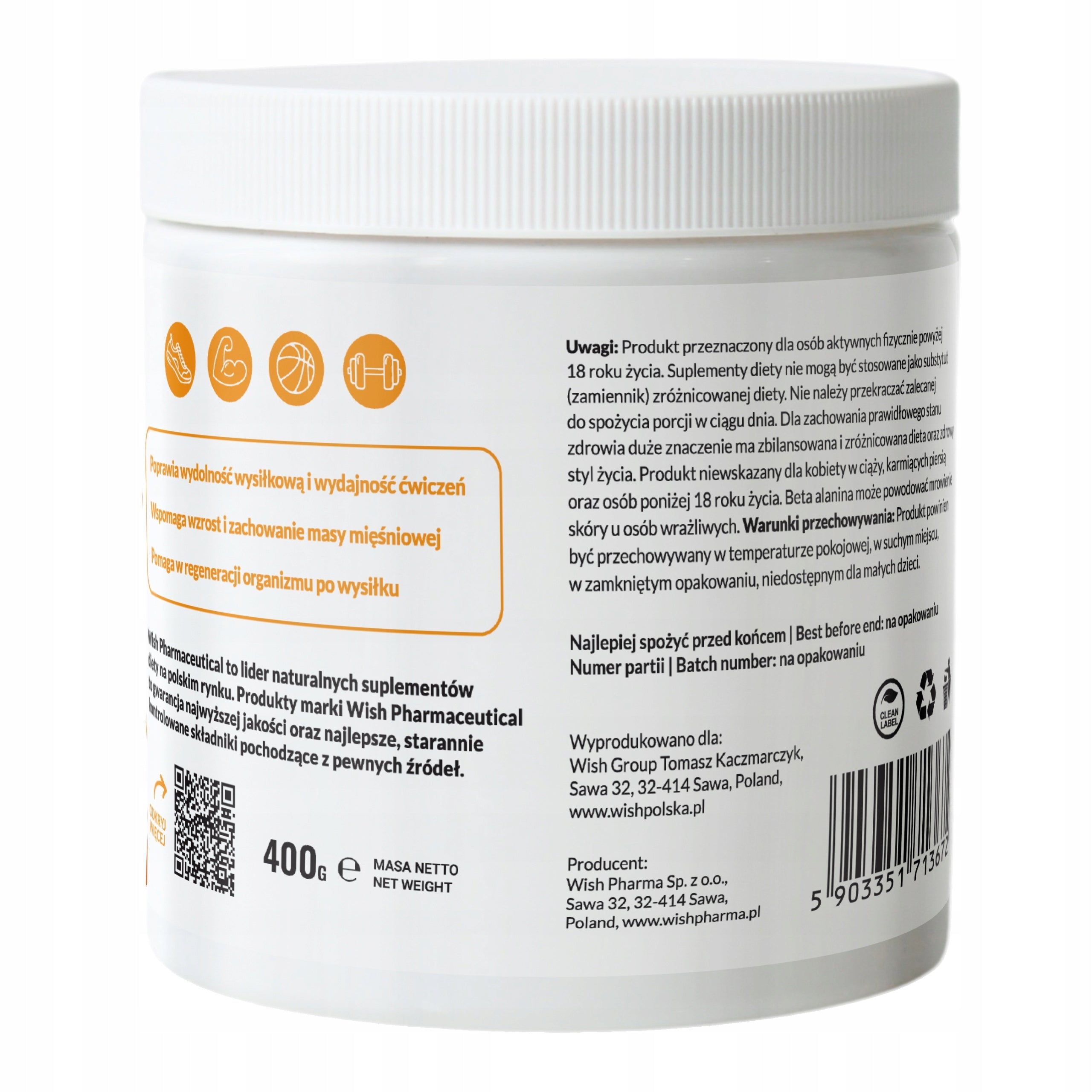 Wish BETA ALANINE + VITAMIN B6 ORANGE MUSCLE WORKOUTS STRENGTH SHORT DATE Packaging status original
